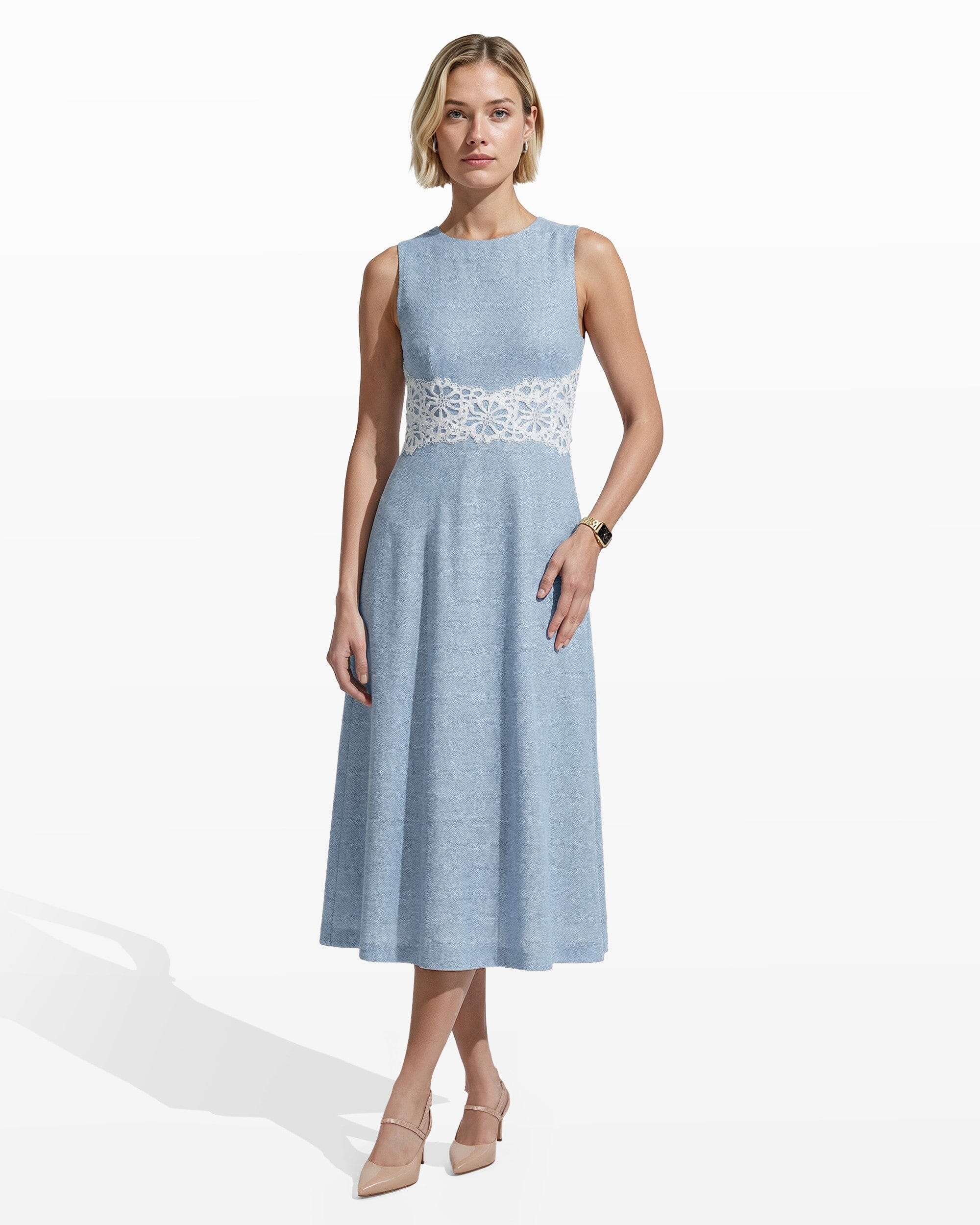Anne Klein Linen-Blend Midi Dress