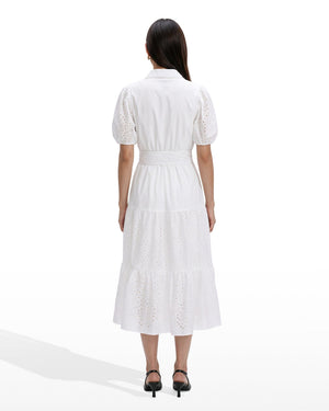 Anne Klein Puff Sleeve Tiered Shirt Dress