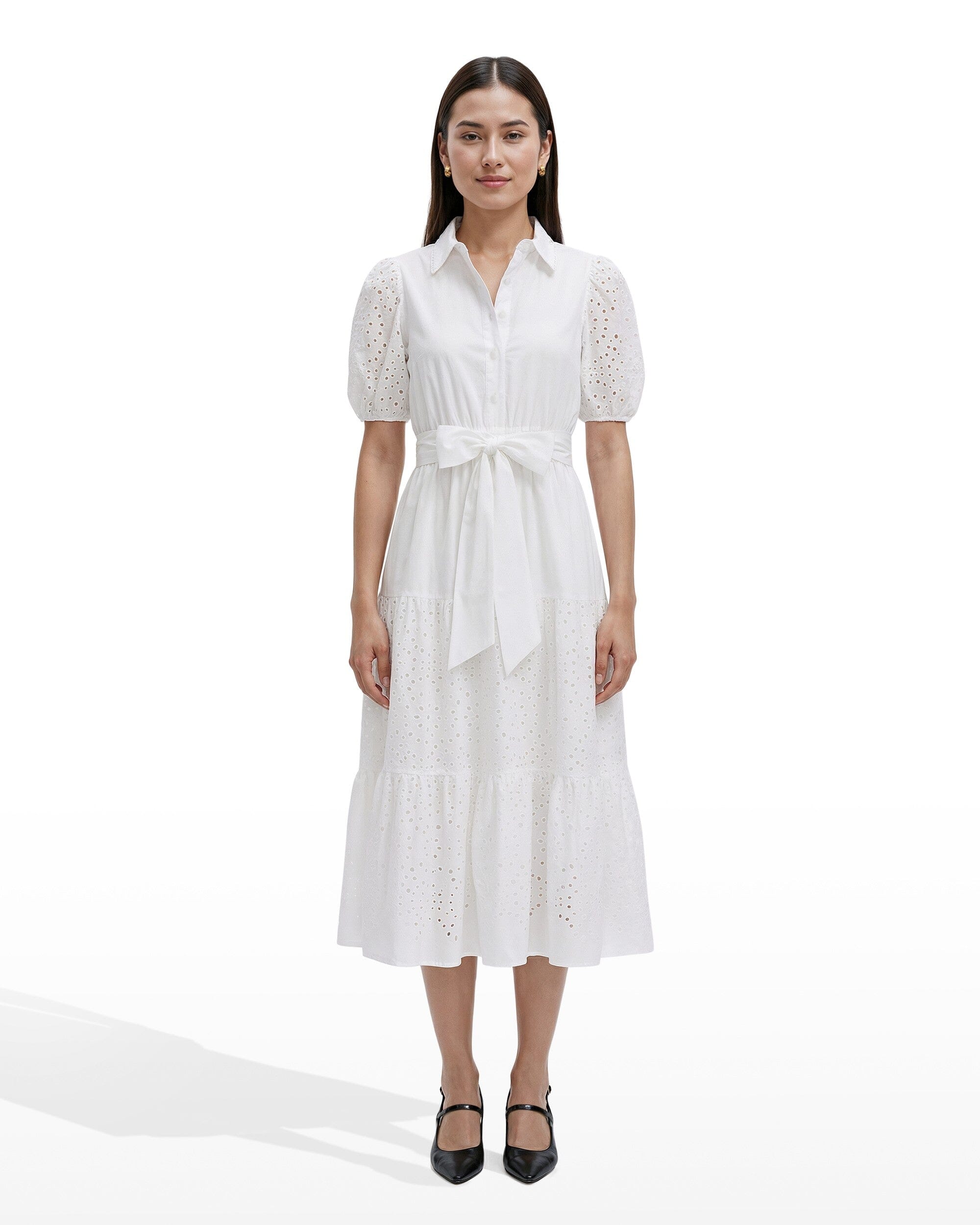 midi shirt dress white A-Line Short Sleeve M Voyageur by MERSEAInspired by long lunches and slow afternoons in the South of Francethe Le Midi Shirt Dress Classic Cotton Lace Midi Shirt