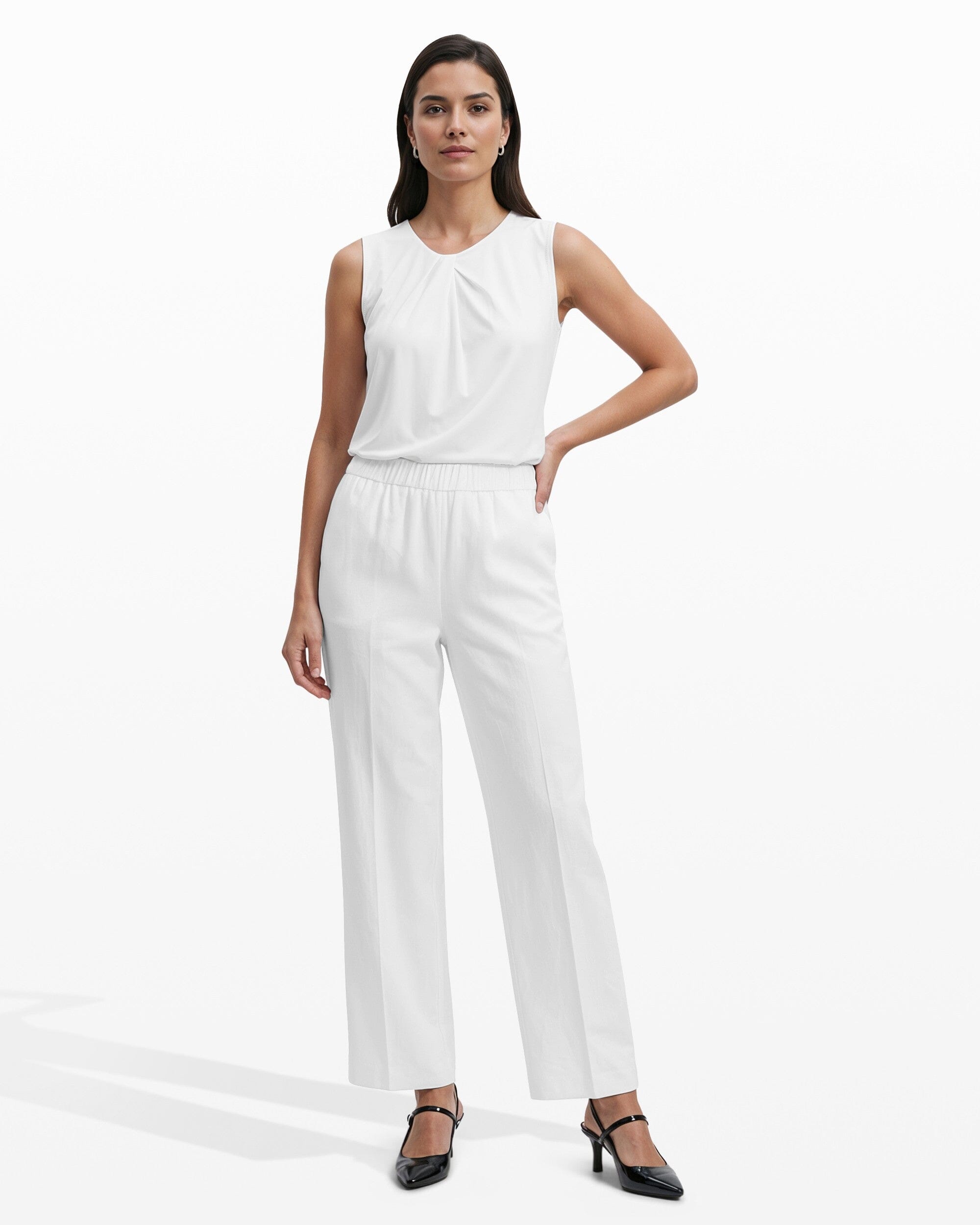 Straight Ankle Slash Pocket Lined Pull-On Pants Trousers Kasper