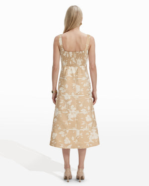 Anne Klein LATTE/IVORY SHELL Contrast Cording A-Line Floral Midi Dress