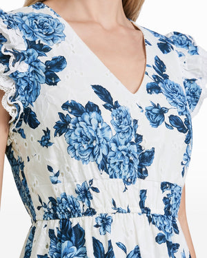 Anne Klein MARINA MULTI V-Neck Ruffle Sleeve Floral Mini Dress