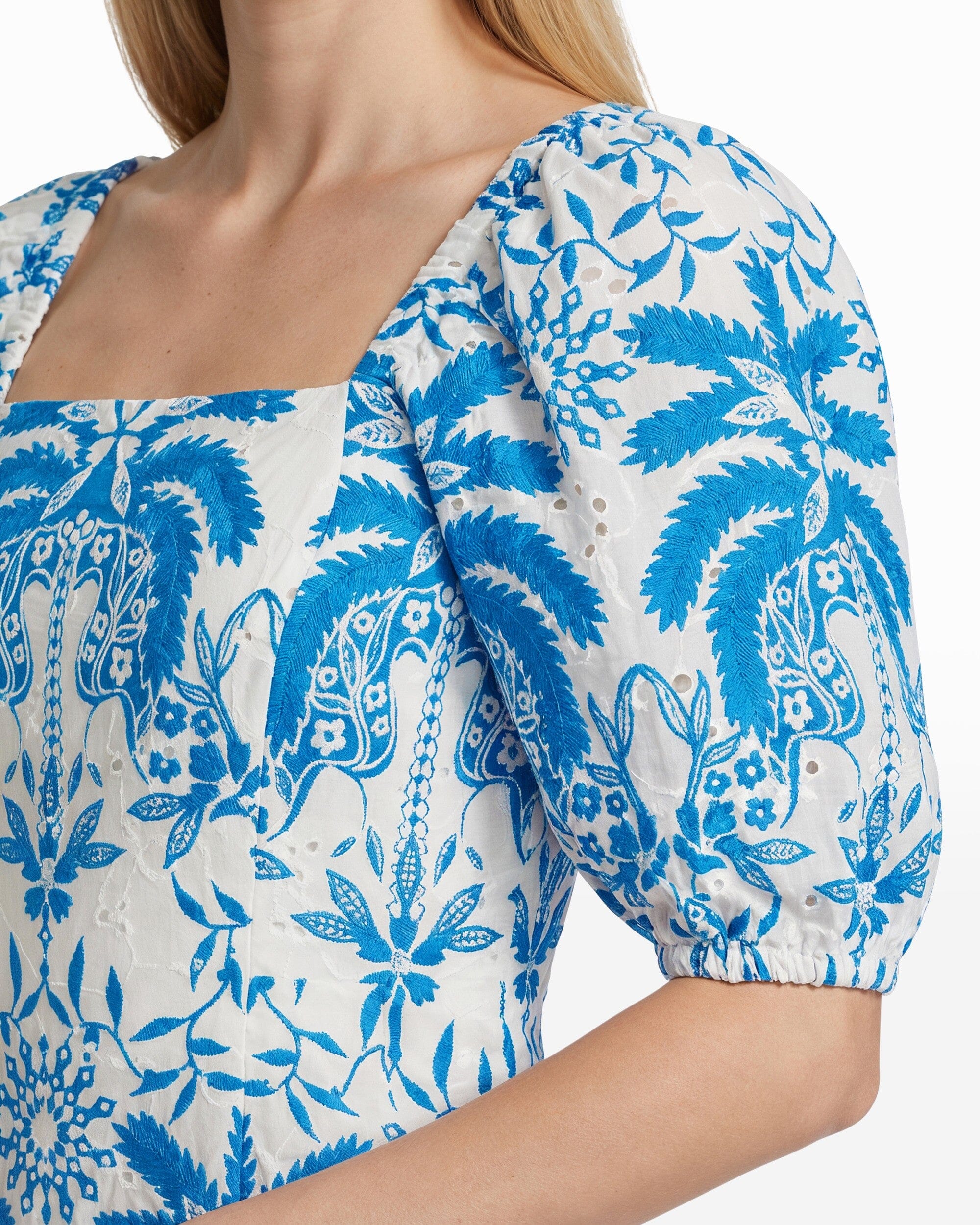 Anne Klein Women's Eyelet Puff Sleeve Minidress - Blue