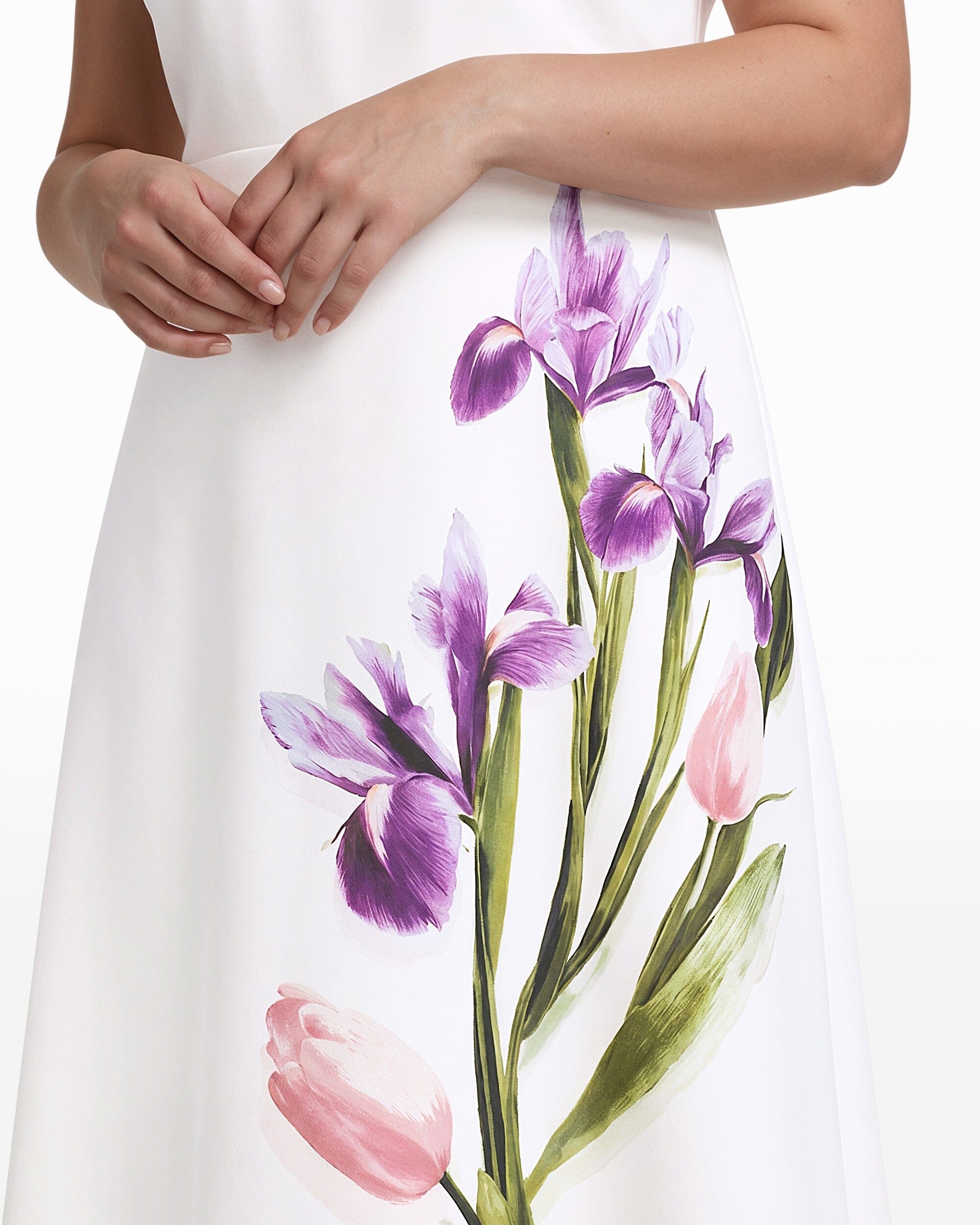 Anne Klein WHITE DOVE MULTI Plus Size Crew Neck A-Line Floral Midi Dress