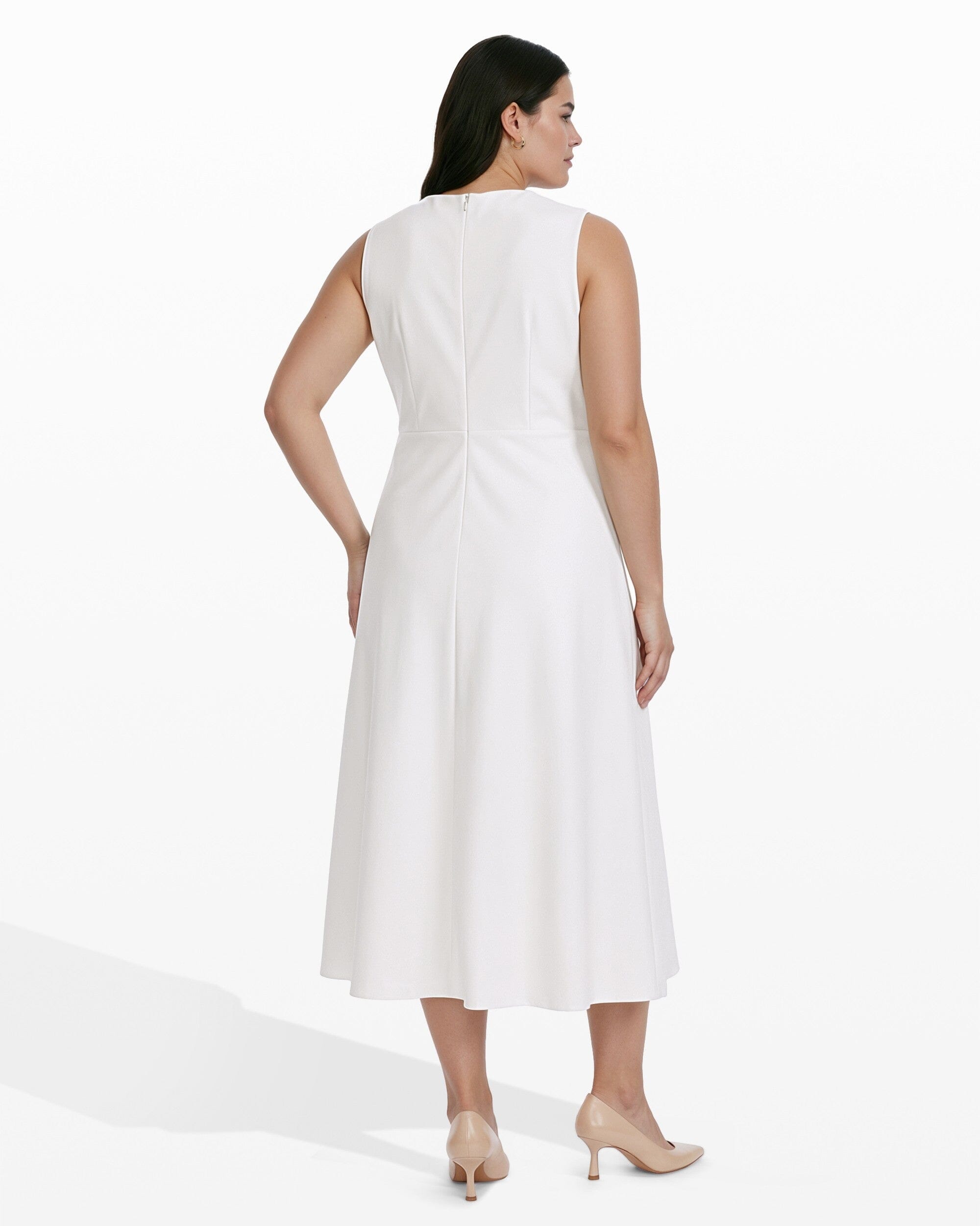 Anne Klein Plus Size Placed-Print Scuba Midi Dress - White Dove Multi