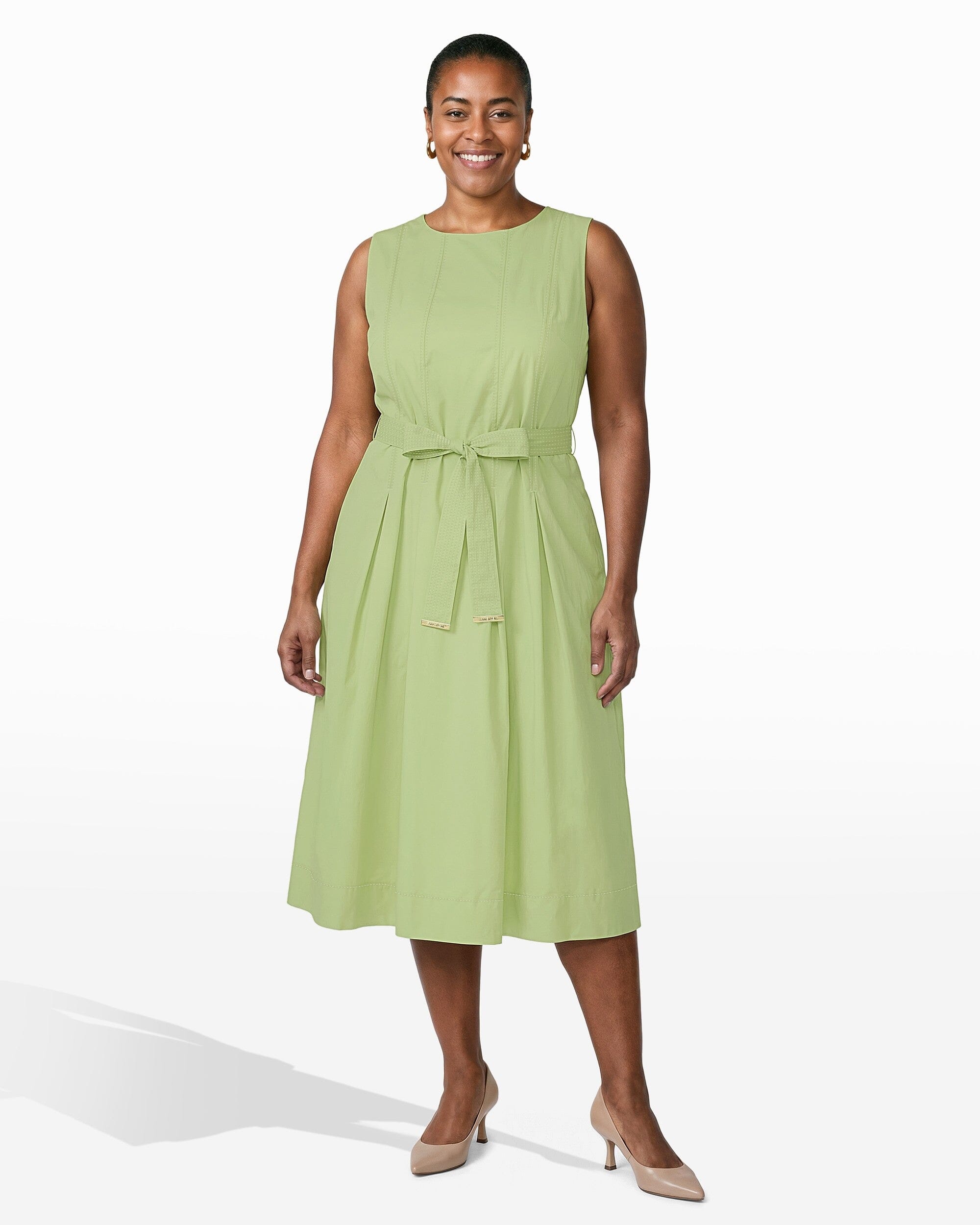 Anne Klein Plus Size Belted Midi Dress - Cool Sage