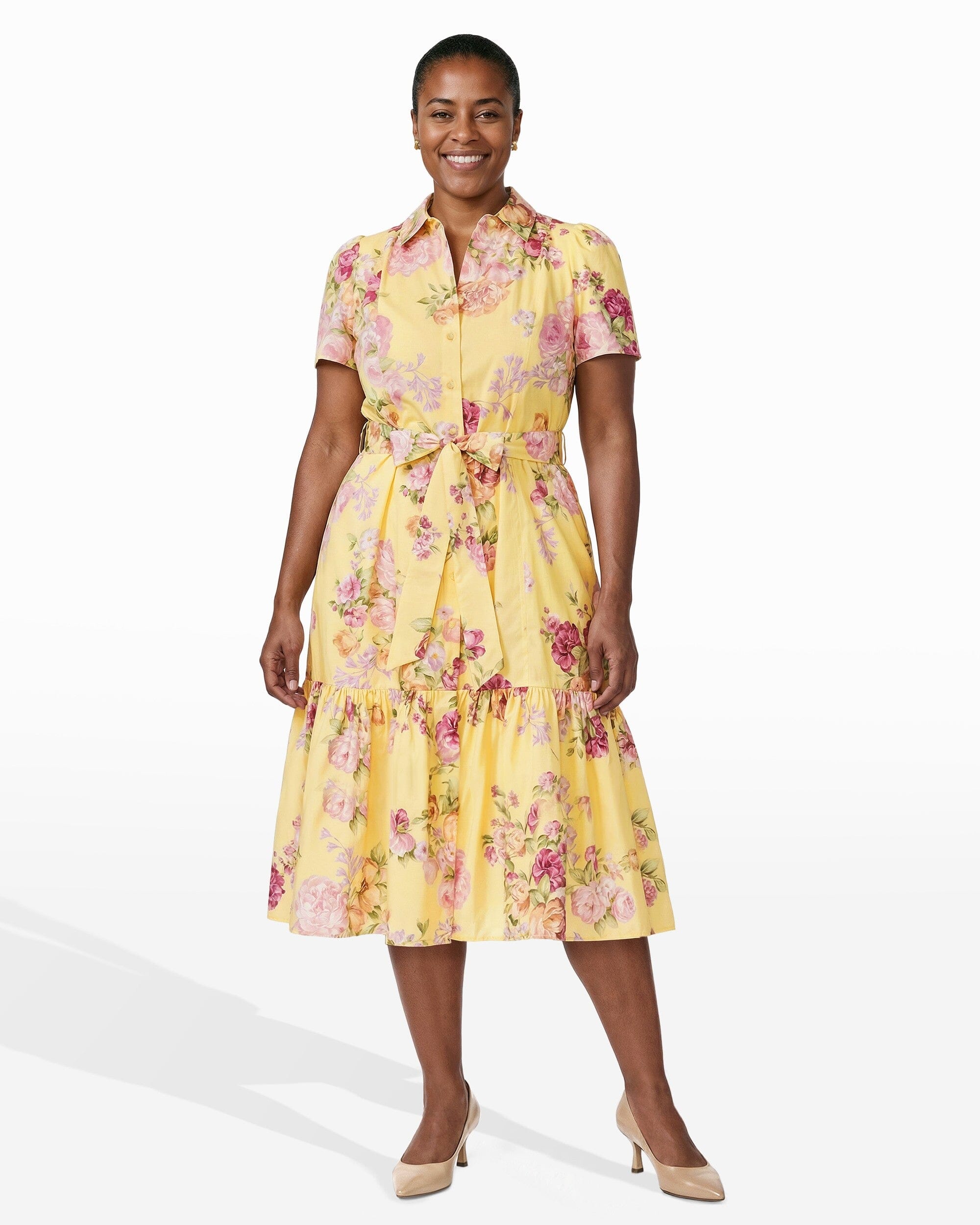 Plus Size Floral Tiered Shirt Dress