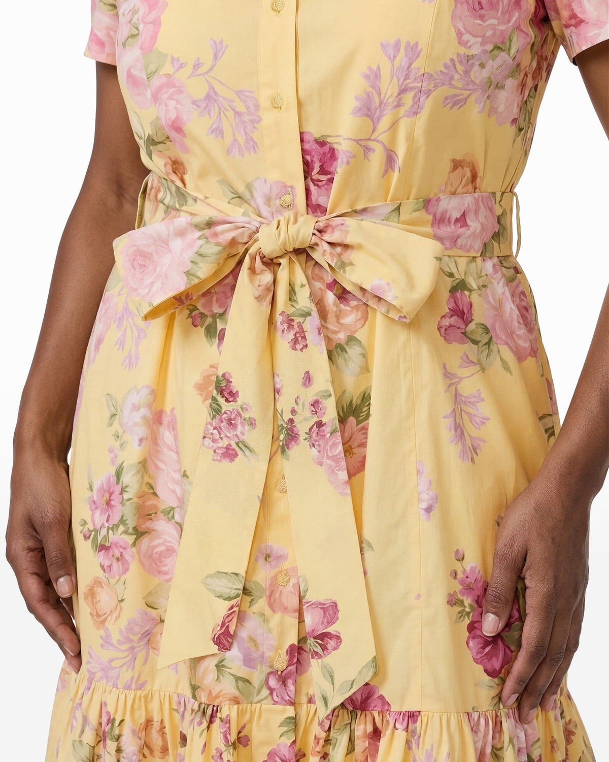 Anne Klein DAFFODIL MULTI Plus Size Short Sleeve Tiered Construction Shirt Dress