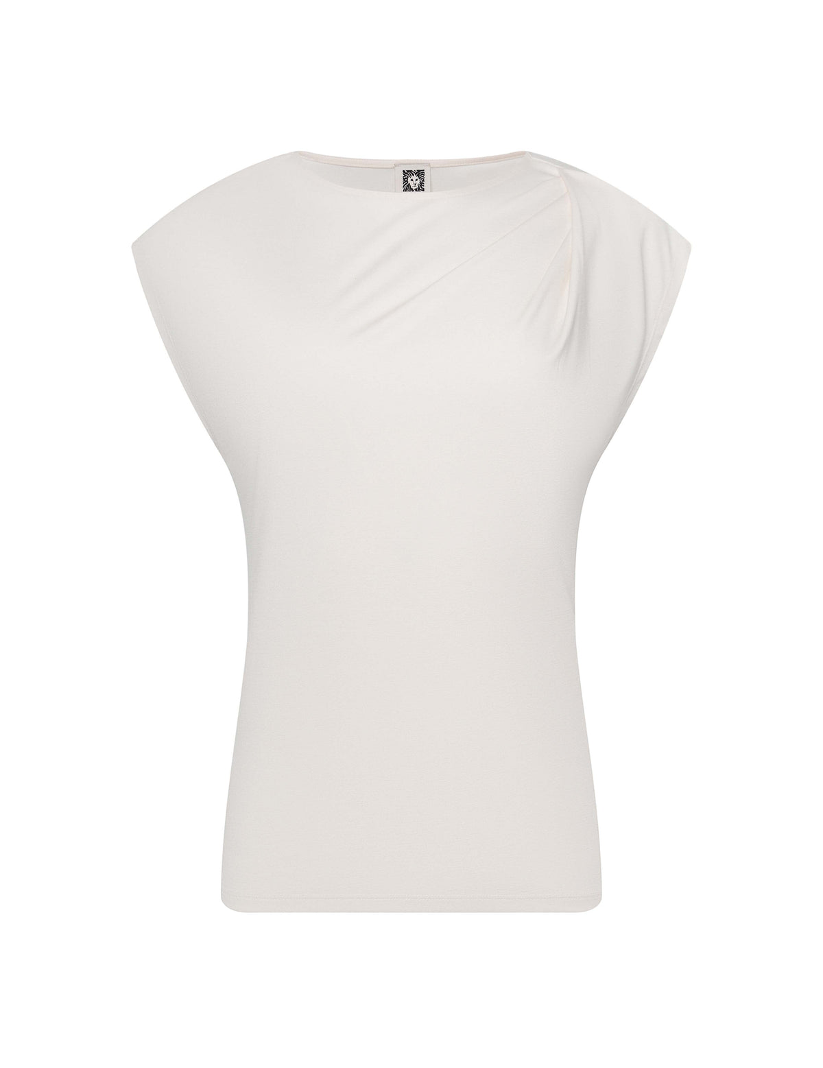 Anne Klein White Dove Harmony Knit Ext Shldr Asymmetric Pleate