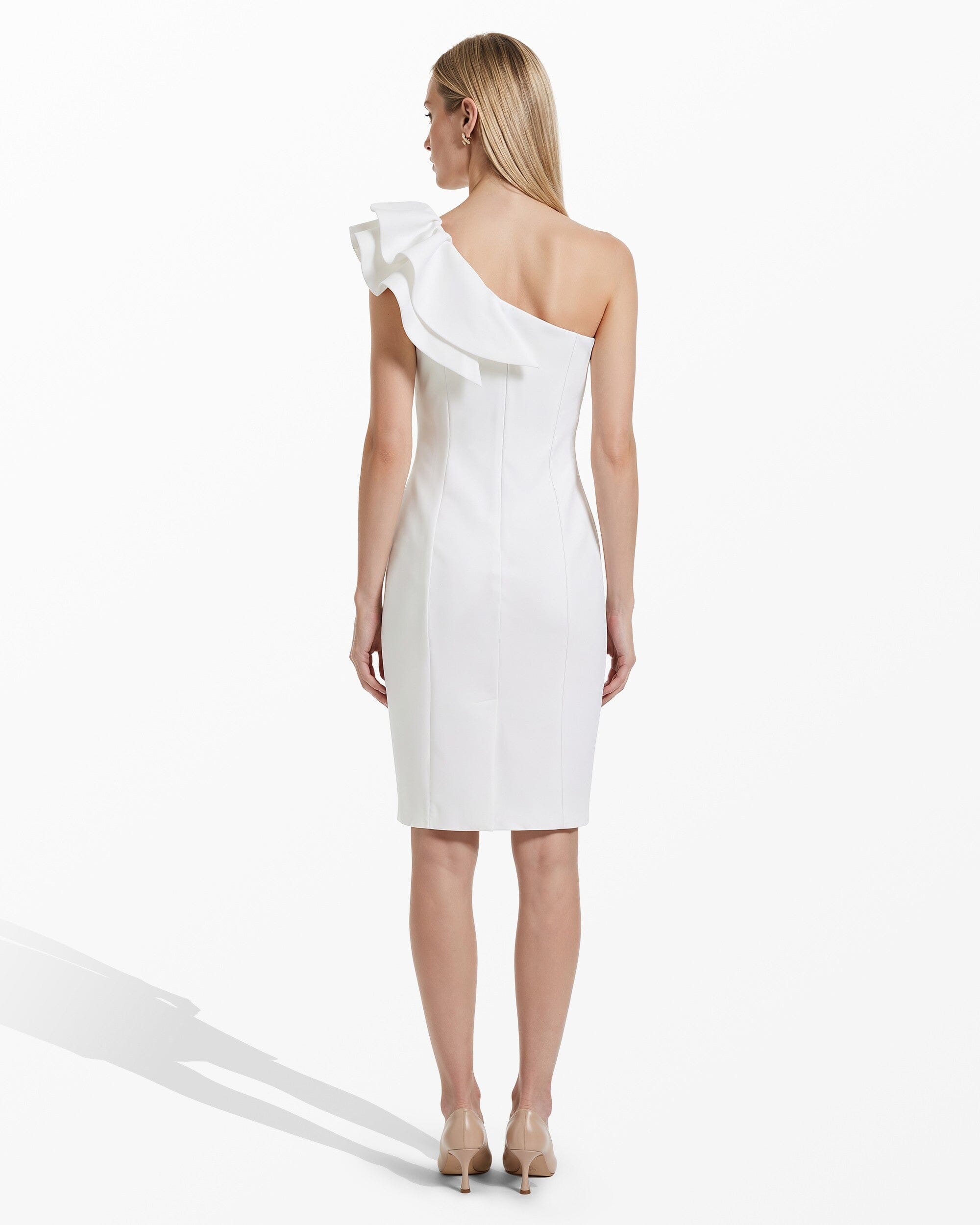 Anne Klein One Shoulder Sheath Dress with Asymmetric Ruffle