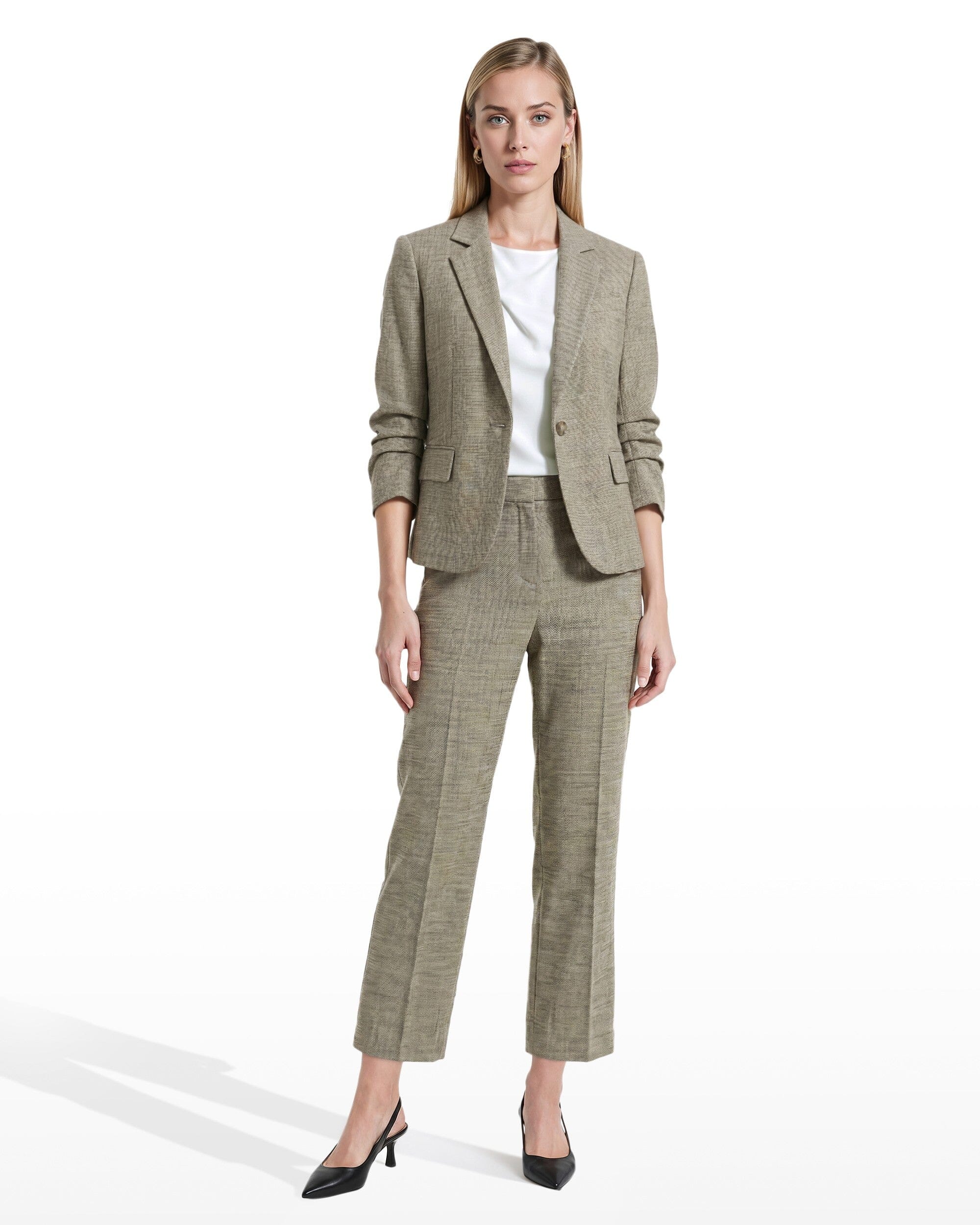 Scrunch Sleeve One-Button Jacket with Flap Pockets Apparel & Accessories Kasper