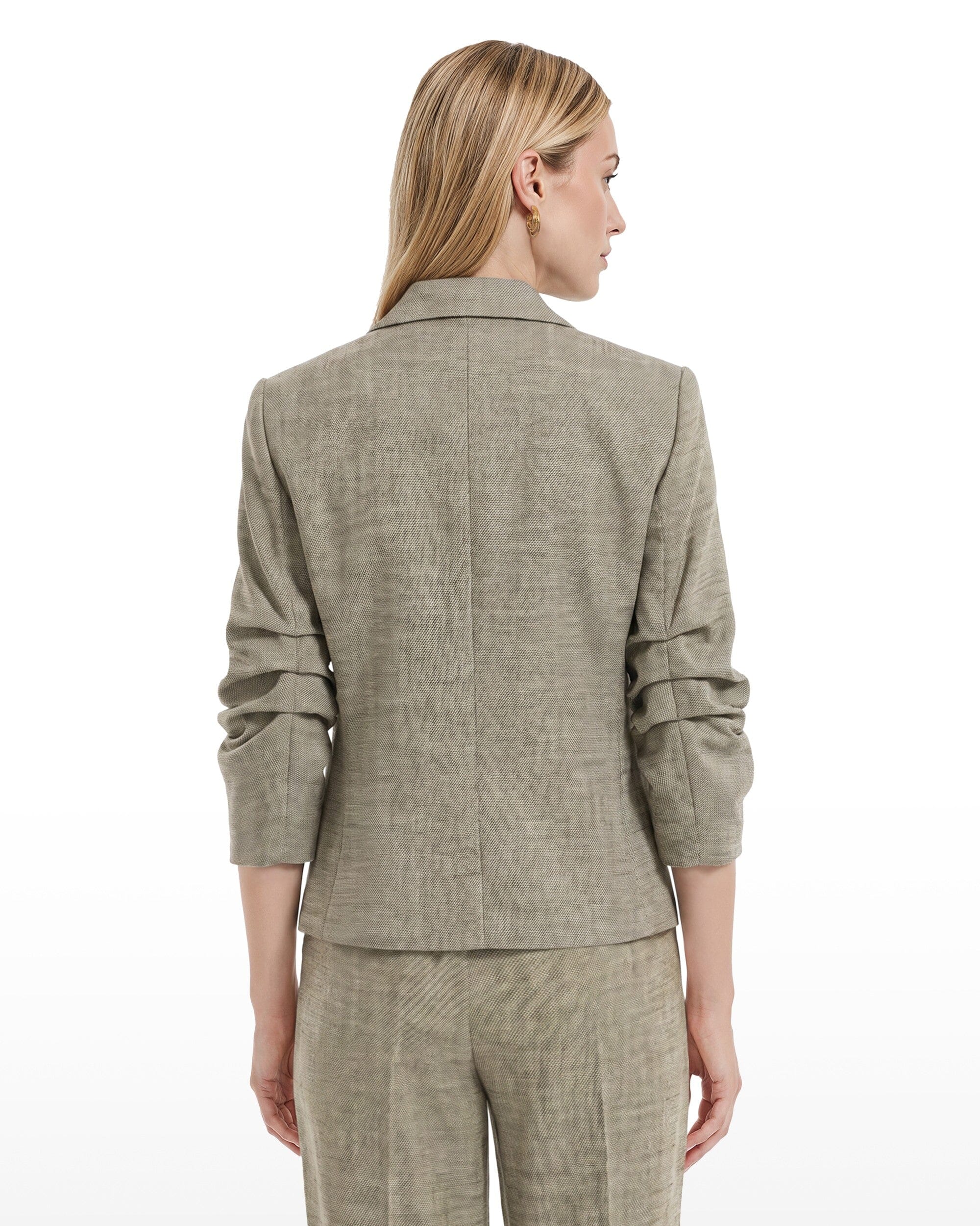 Scrunch Sleeve One-Button Jacket with Flap Pockets Apparel & Accessories Kasper