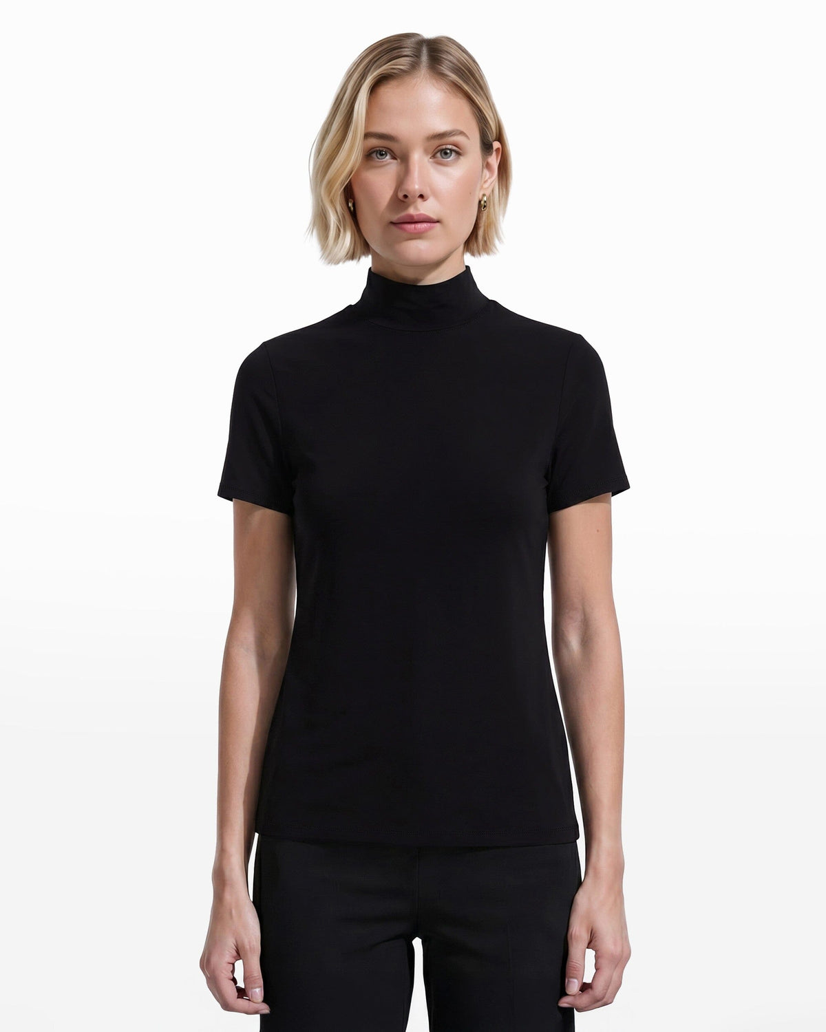Anne Klein Anne Black Short Sleeve Mock Neck Knit Top