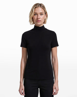 Short Sleeve Mock Neck Knit Top Clothing Kasper