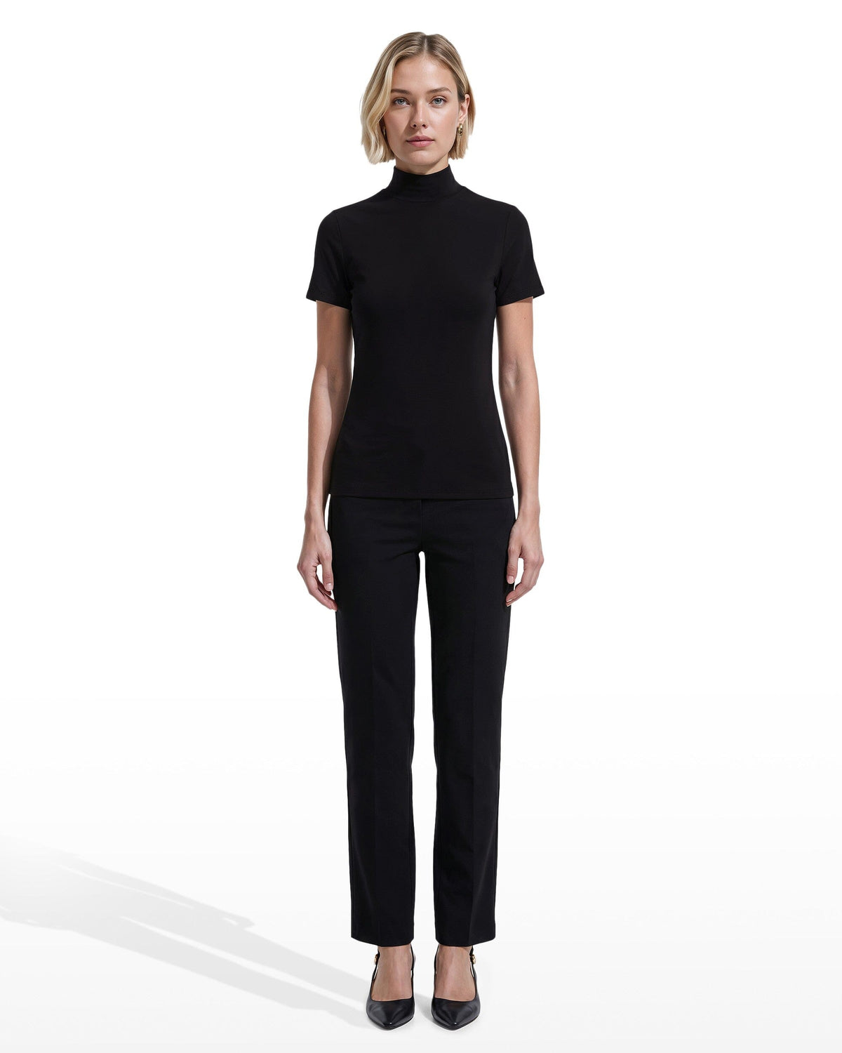 Anne Klein Short Sleeve Mock Neck Knit Top