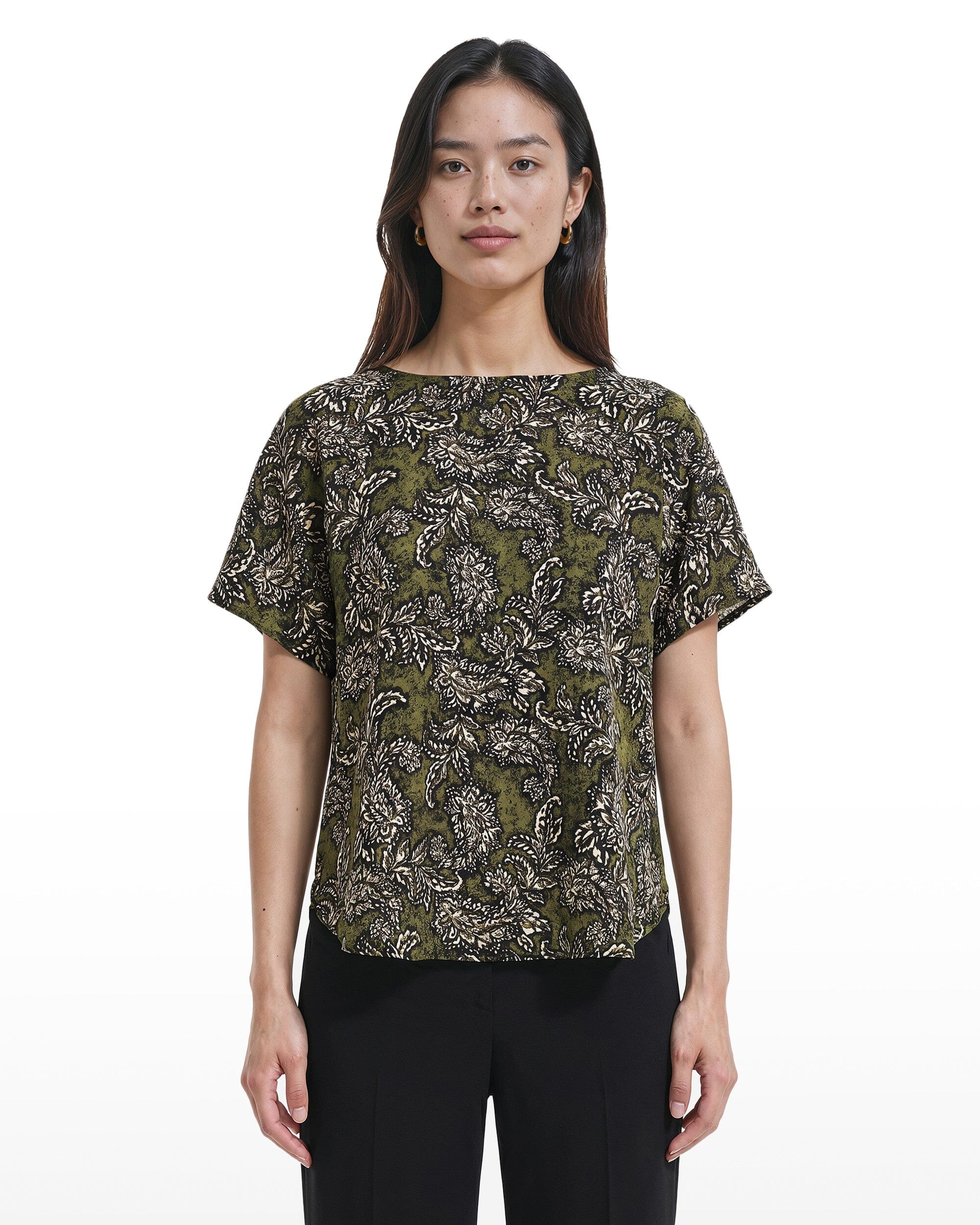 Short Sleeve Bateau Neck Woven Blouse Apparel & Accessories Kasper