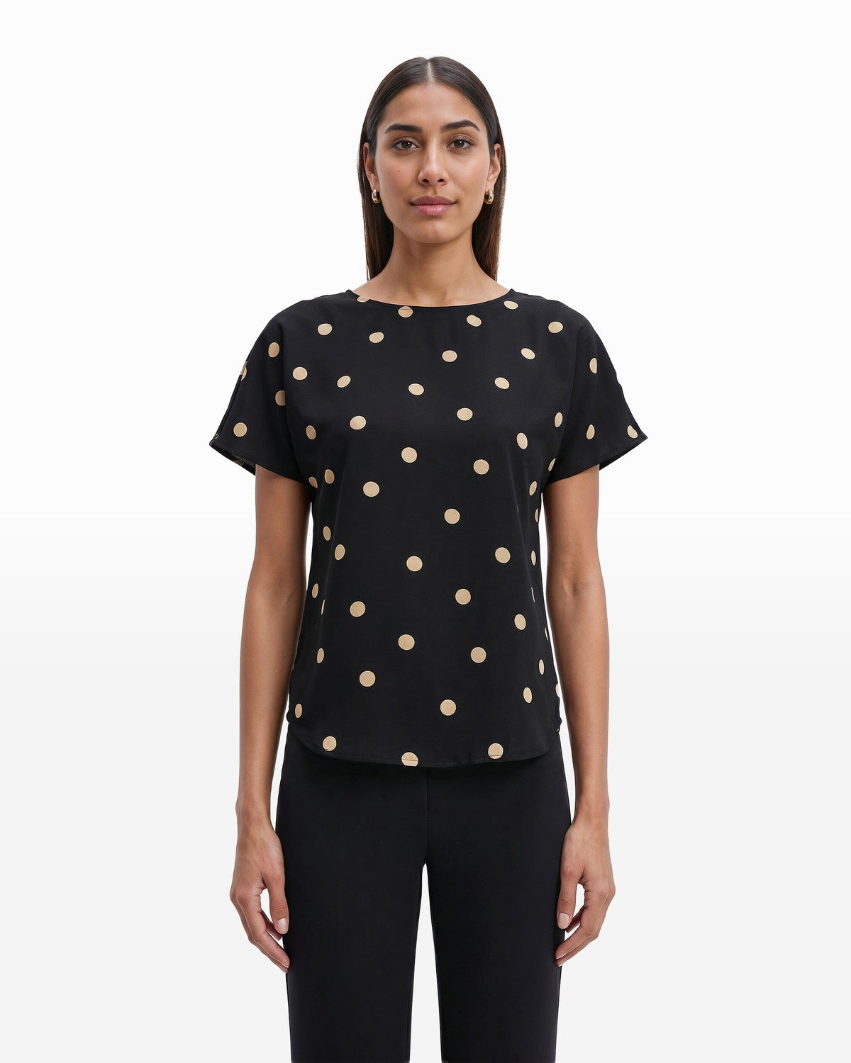 Anne Klein Large Dot Bateau Neck Short Sleeve Blouse