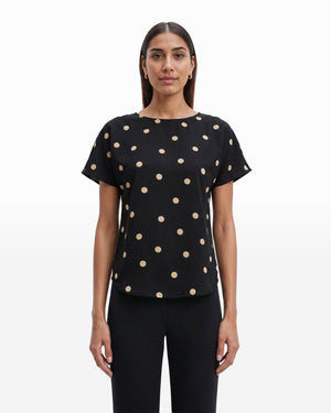 Anne Klein Large Dot Bateau Neck Short Sleeve Blouse