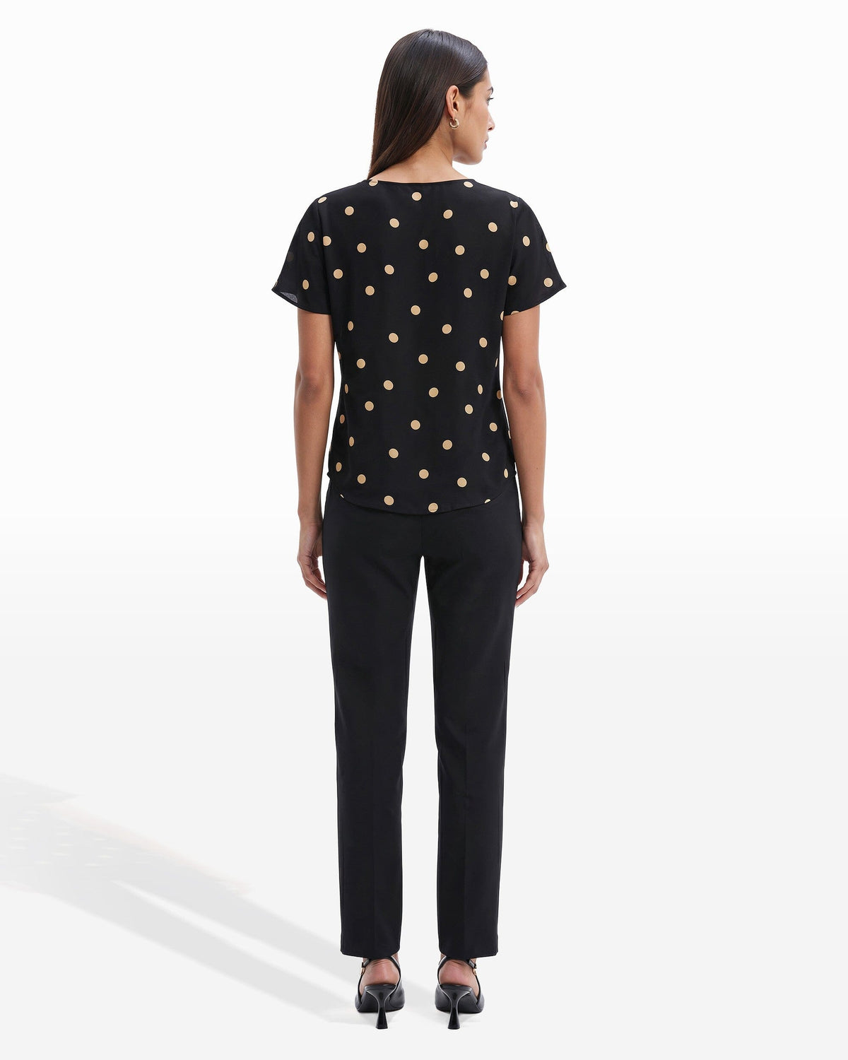 Anne Klein Anne Black/Latte Large Dot Bateau Neck Short Sleeve Blouse