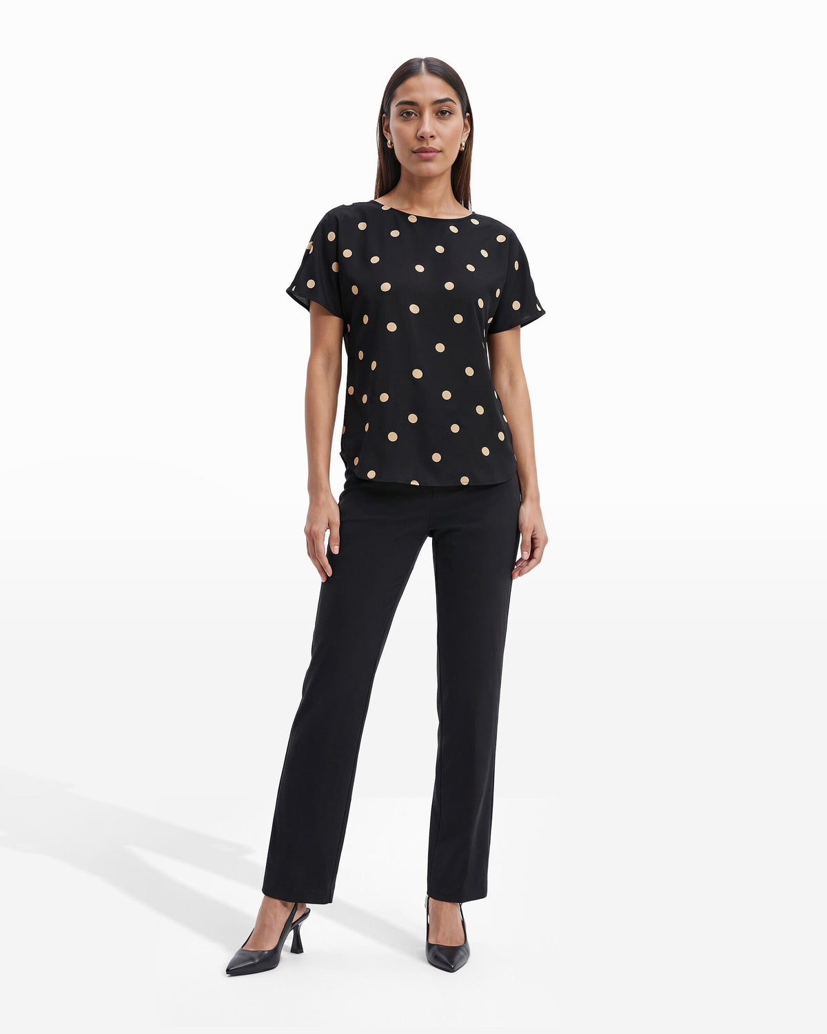 Anne Klein Large Dot Bateau Neck Short Sleeve Blouse