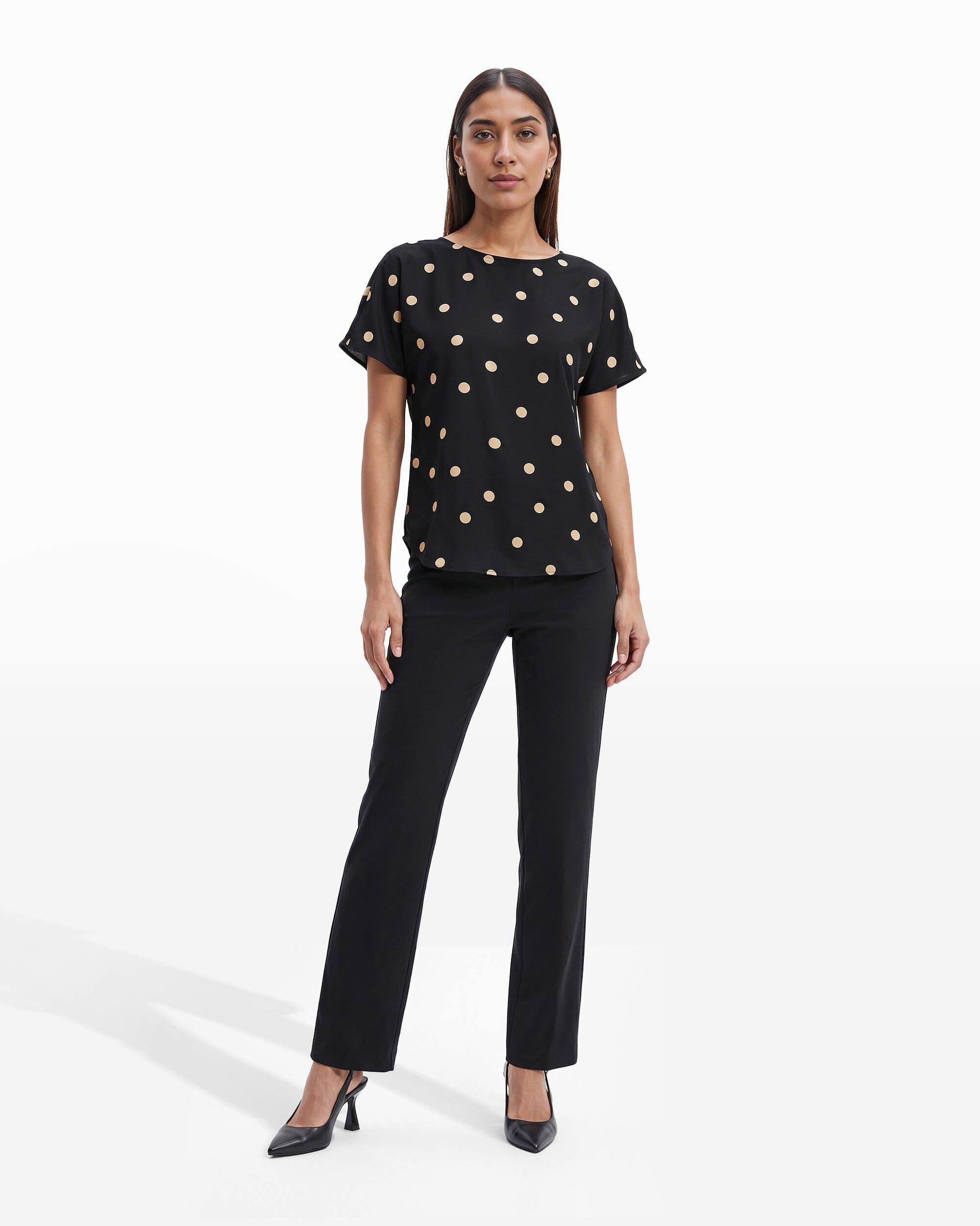 Anne Klein Large Dot Bateau Neck Short Sleeve Blouse