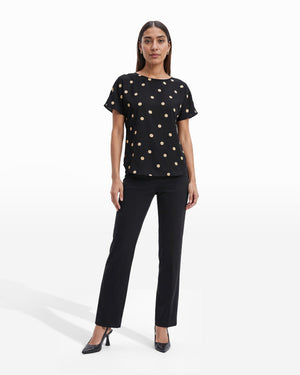 Anne Klein Large Dot Bateau Neck Short Sleeve Blouse