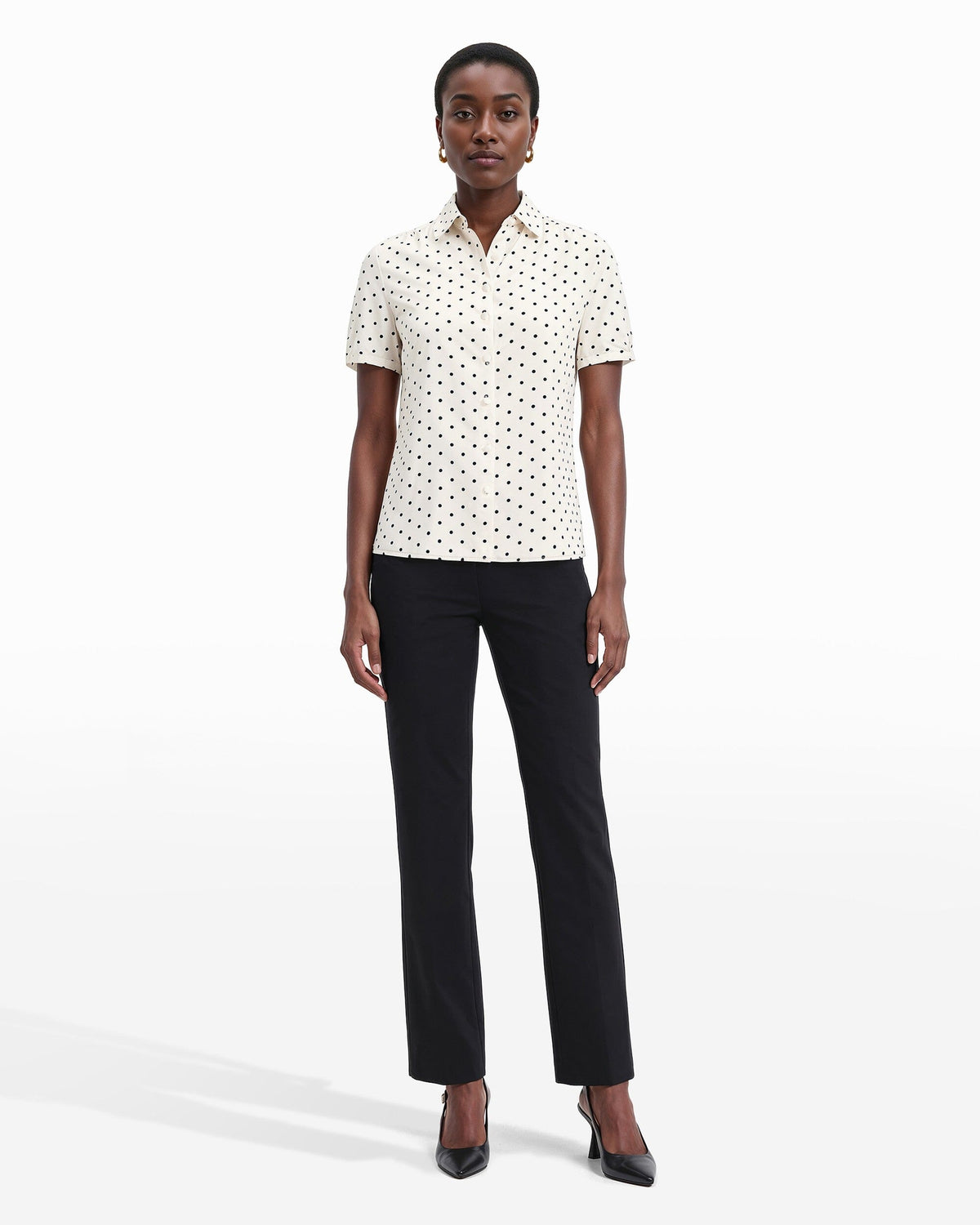 Anne Klein Button Down Blouse With Cap Sleeve