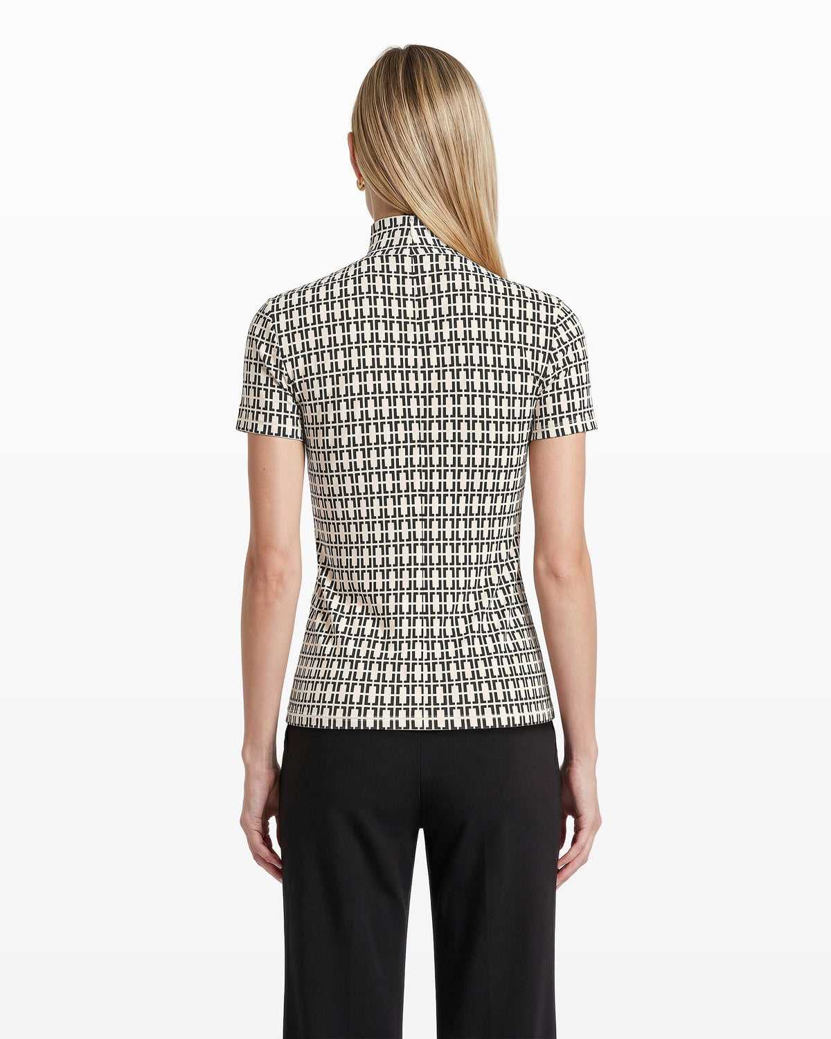 Anne Klein Anne White/Anne Black Chainlink Mock Neck Knit Top