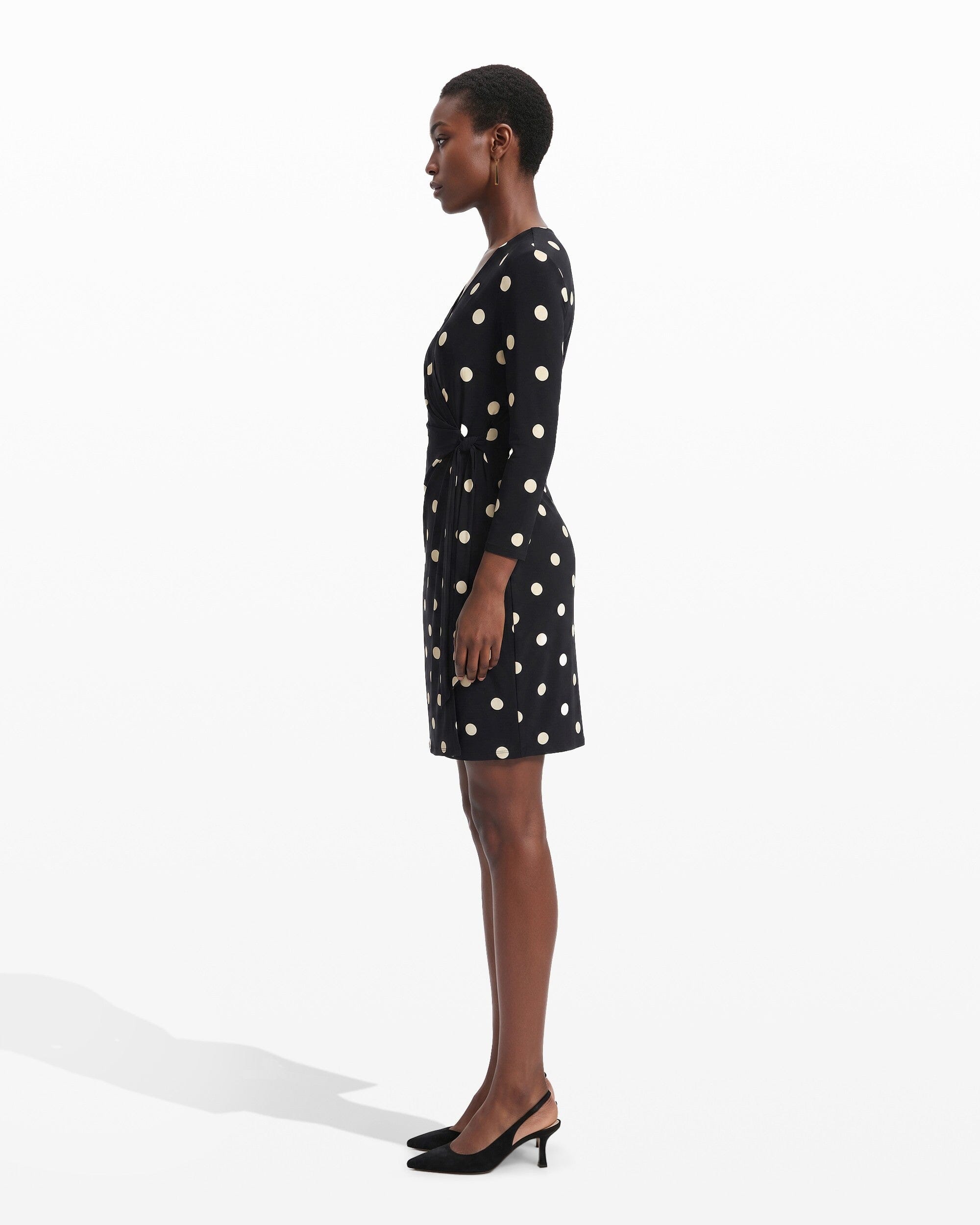 Dot Print Faux Wrap Dress Clothing Kasper