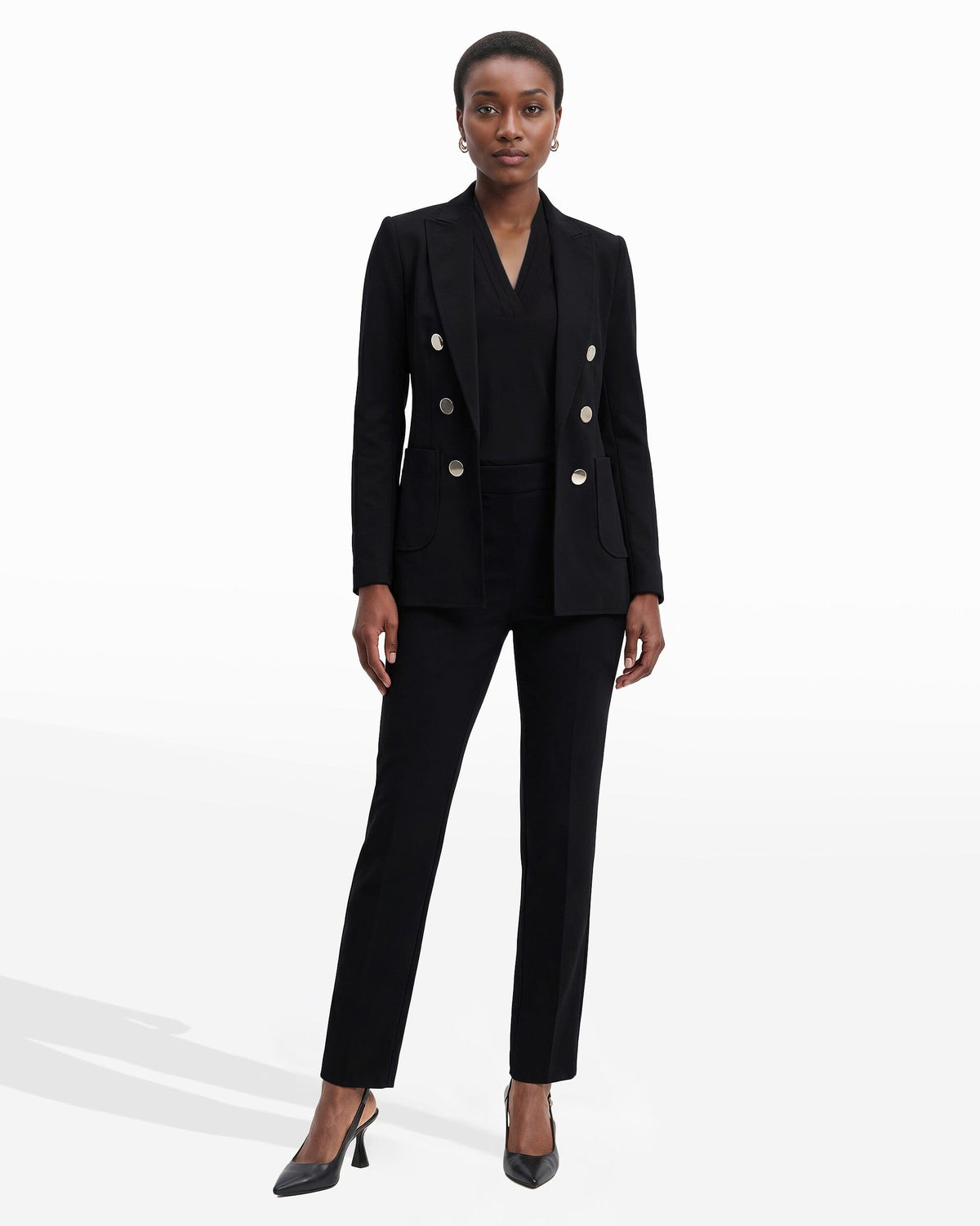 Anne Klein Anne Black Faux Double Breasted Blazer With Patch Pockets