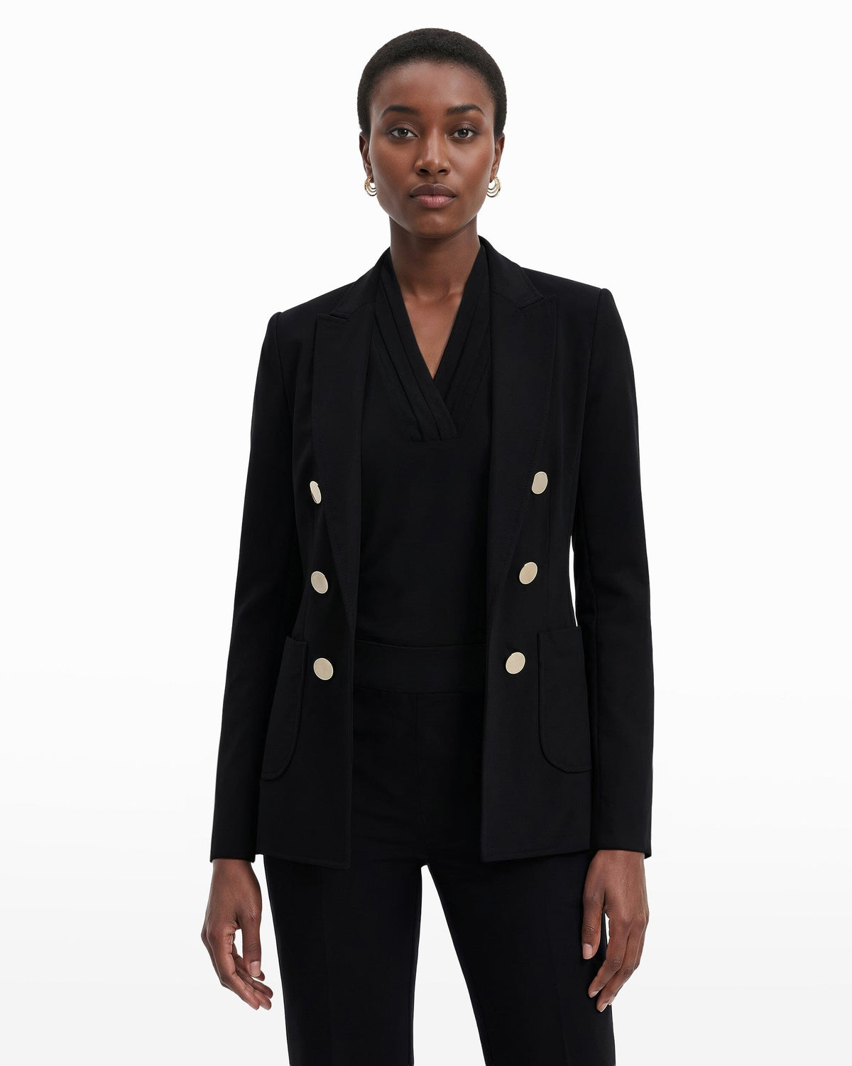 Anne Klein Faux Double Breasted Blazer With Patch Pockets