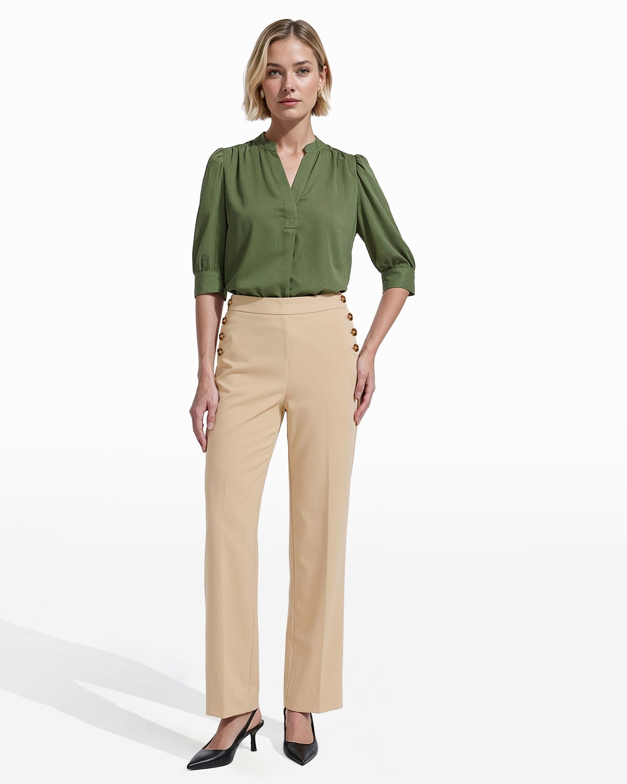 Anne Klein High-Rise Wide Leg Sailor Pull-On Pant