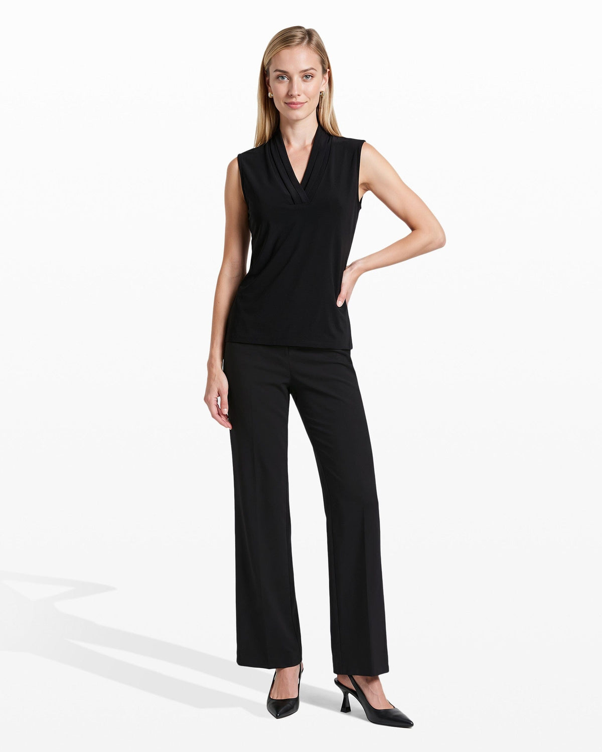 Anne Klein V-Neck Triple Pleat Top