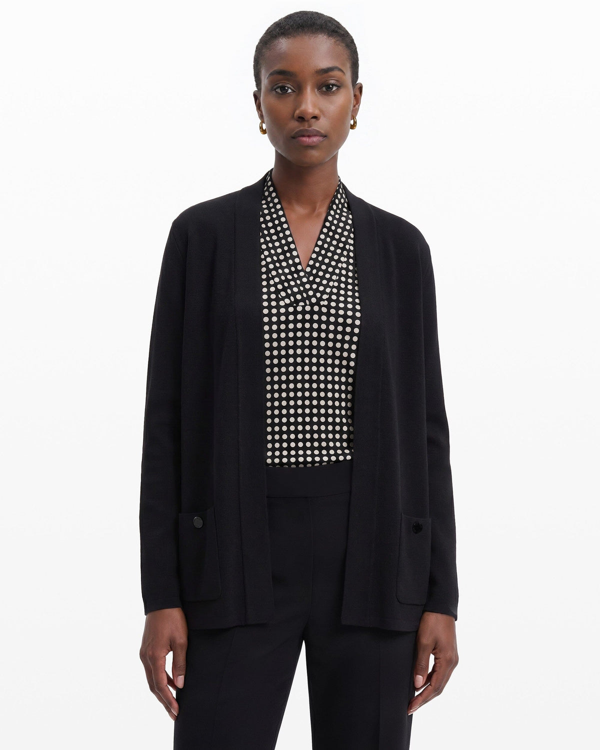 Anne Klein Anne Black Cotton Front Pocket Cardigan