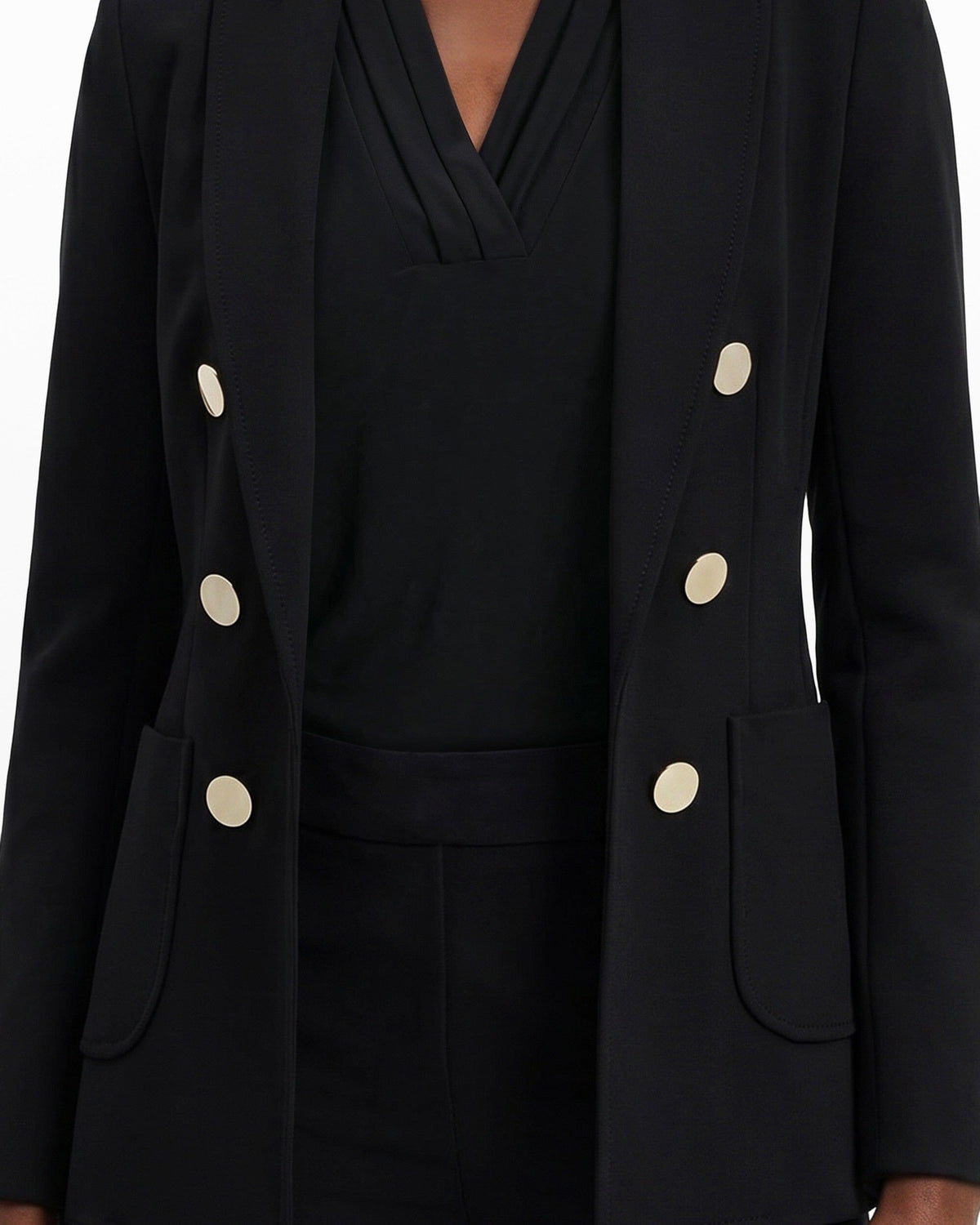 Anne Klein Faux Double Breasted Blazer With Patch Pockets