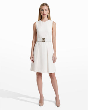 Anne Klein Diagonal Print Sleeveless Fit and Flare Crew Neck Dress