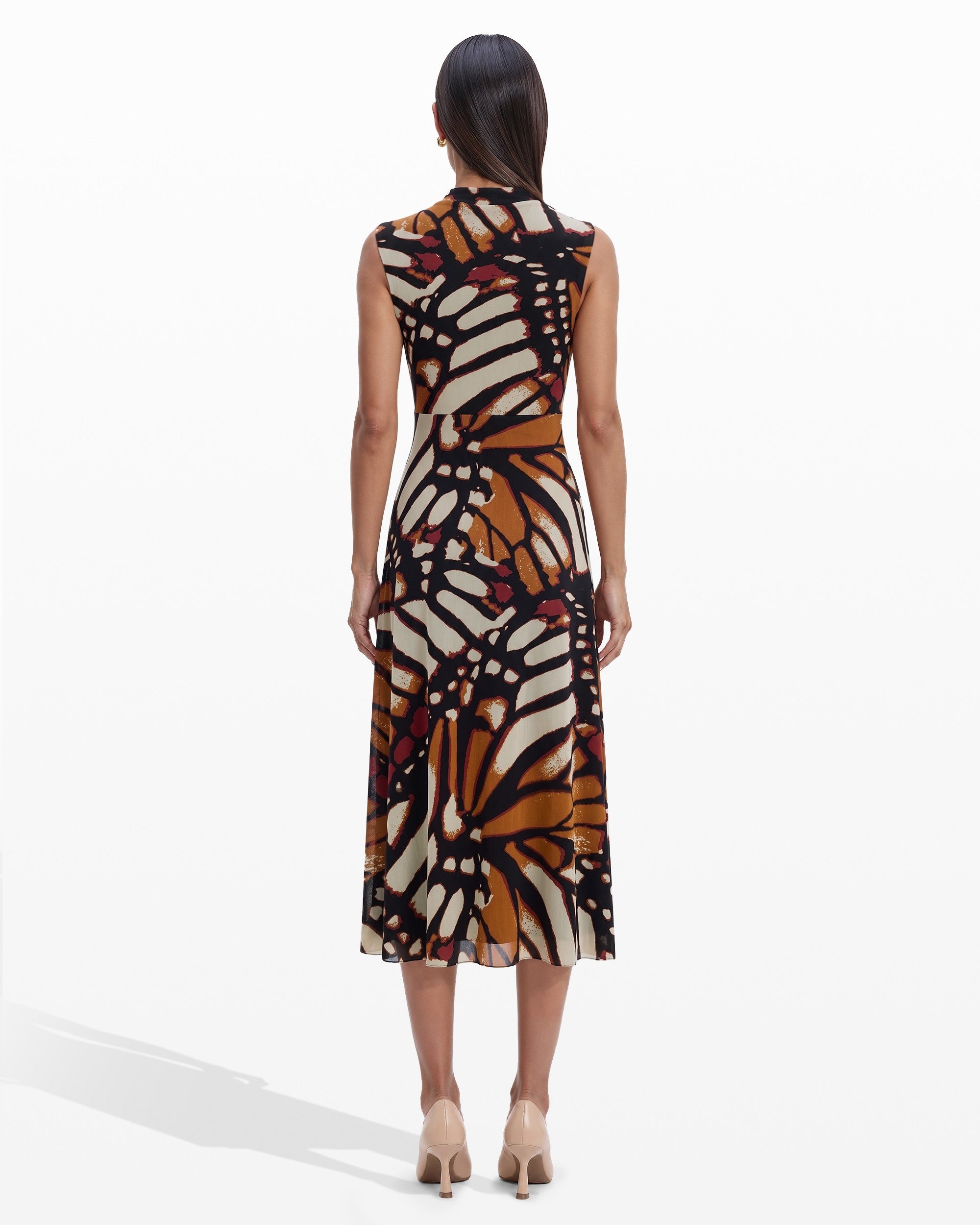 Anne Klein CHILI MULTI Sleeveless Twist-Detail V-Neck Midi Dress