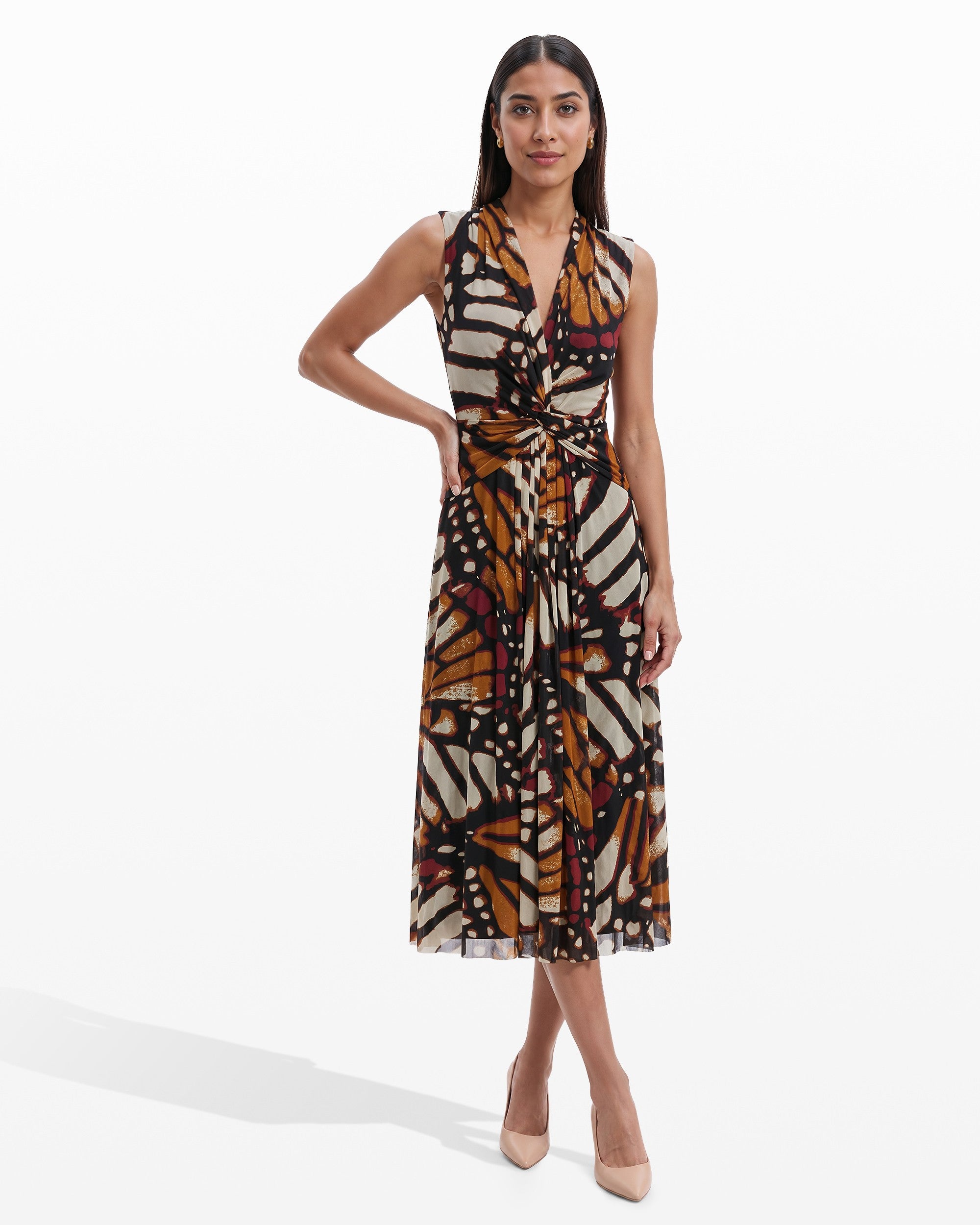 Anne Klein Sleeveless Twist-Detail V-Neck Midi Dress