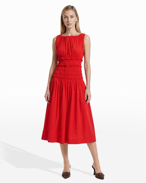 Smocked Boat Neck Sleeveless Midi Dress Dresses Kasper
