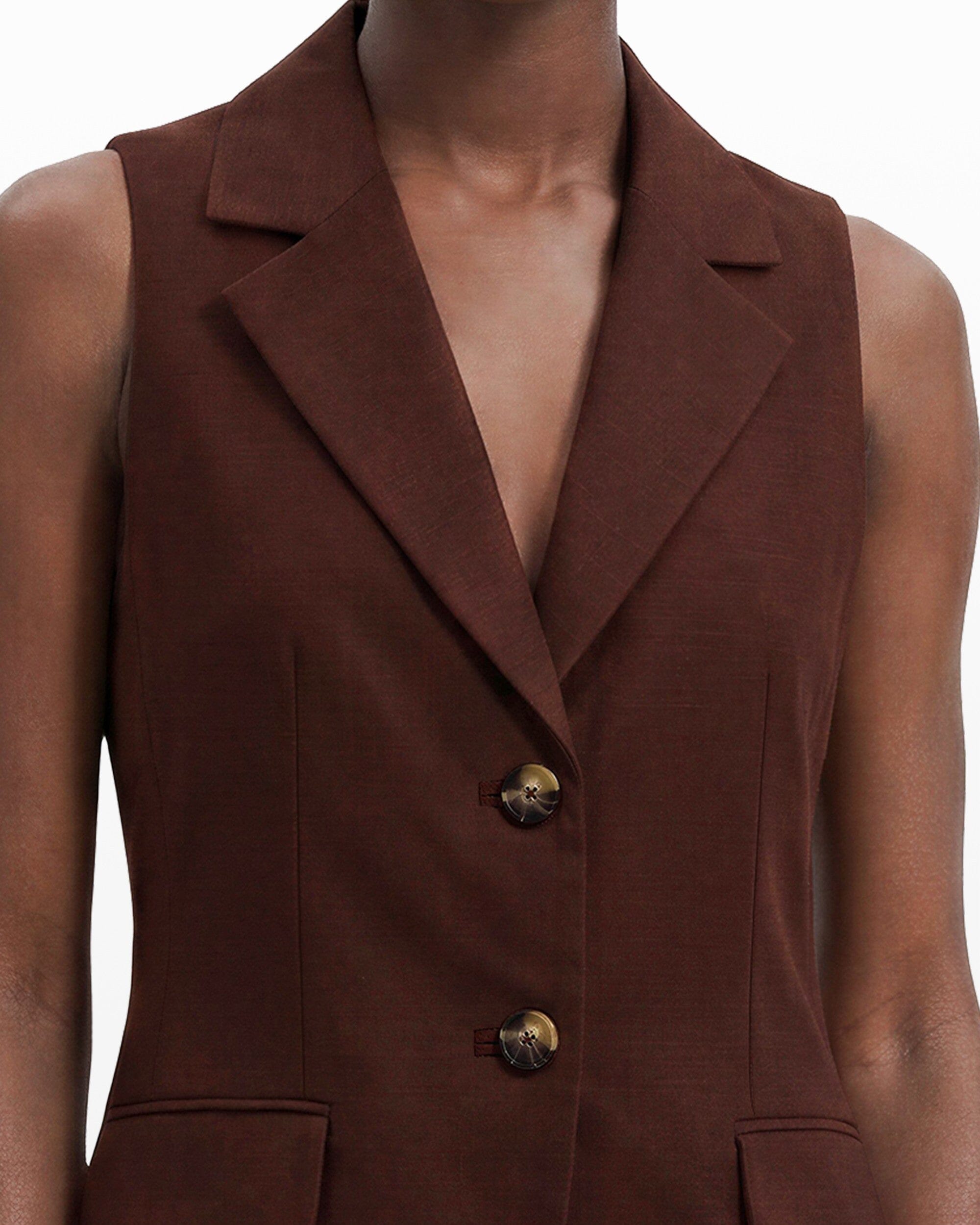 Anne Klein Two-Button Notch Collar Vest with Flap Pockets