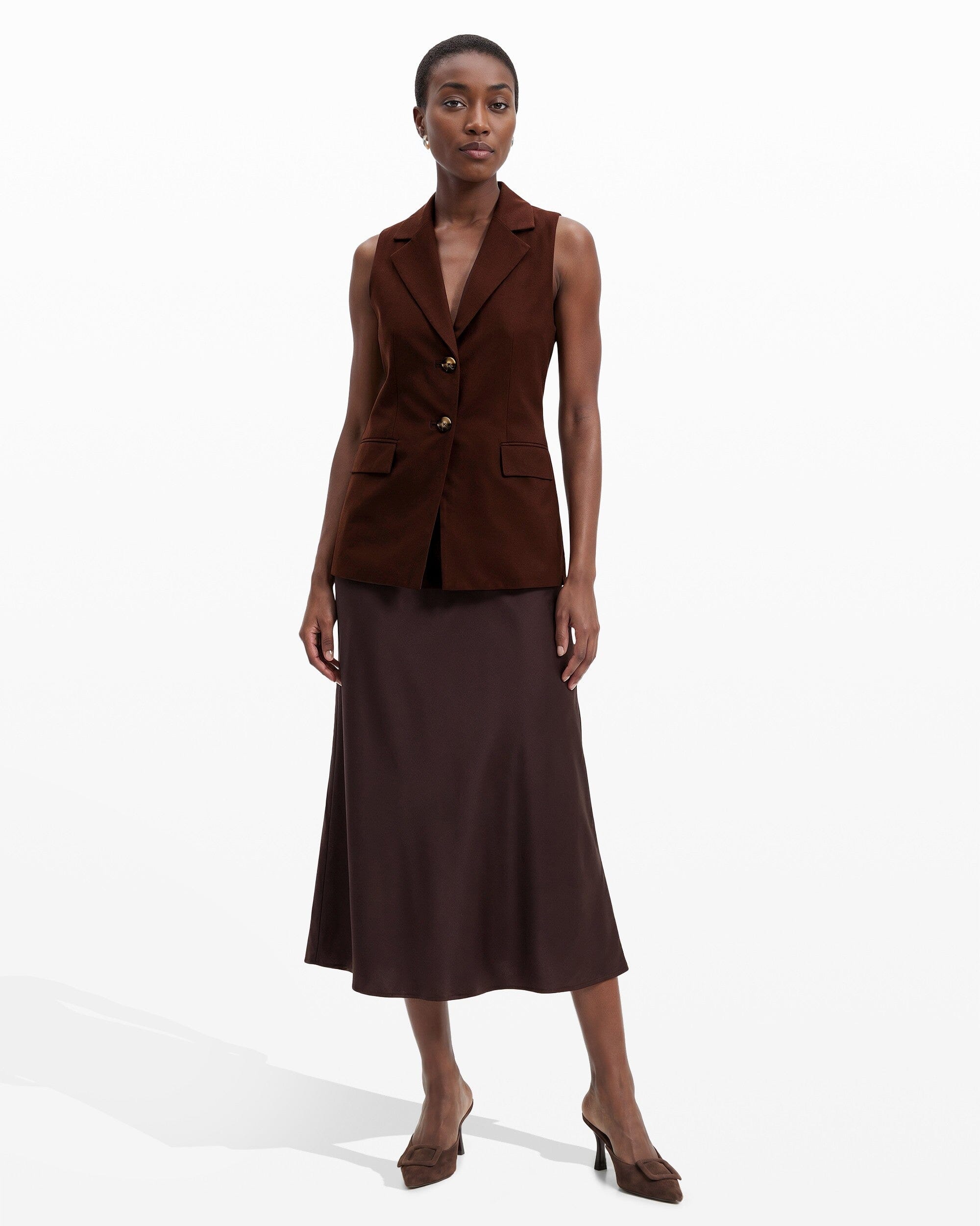 Anne Klein Two-Button Notch Collar Vest with Flap Pockets