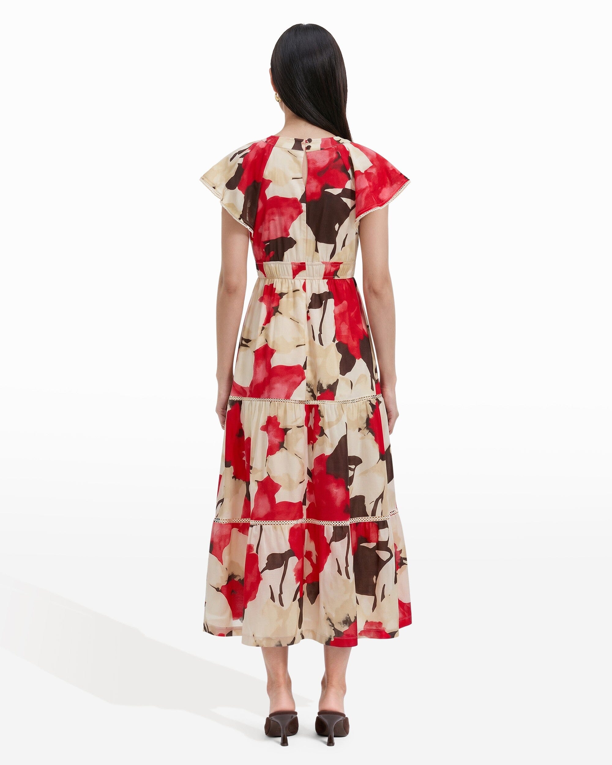Flutter Sleeve Tiered Midi Dress Dresses Kasper