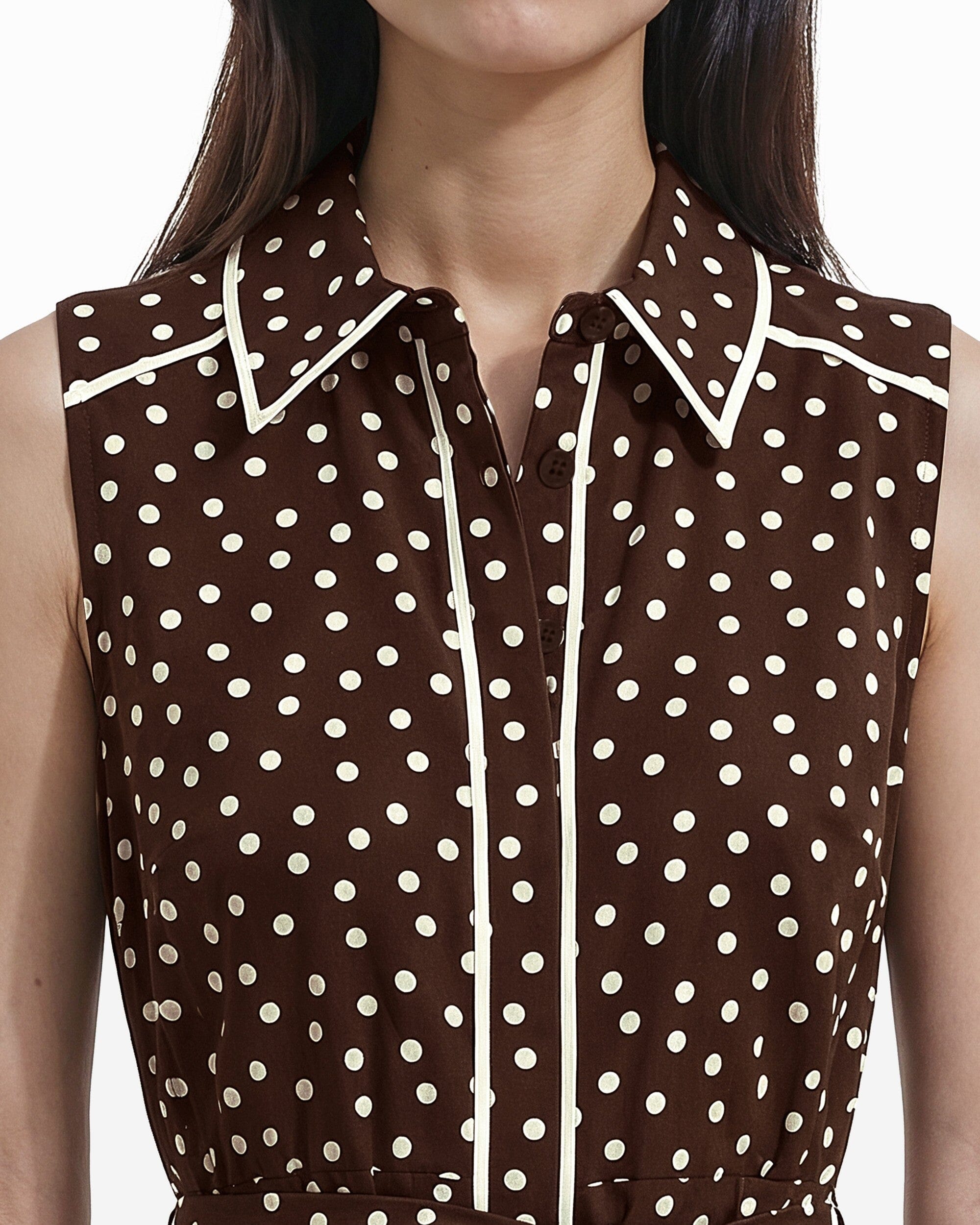 Collared Sleeveless Godet Midi Shirt Dress Dresses Kasper