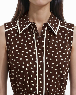 Collared Sleeveless Godet Midi Shirt Dress Dresses Kasper