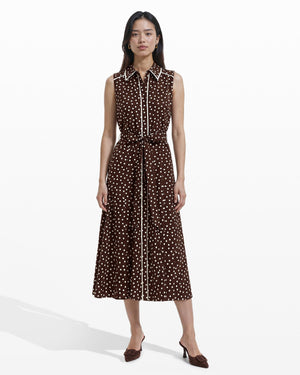 Anne Klein Collared Sleeveless Godet Midi Shirt Dress