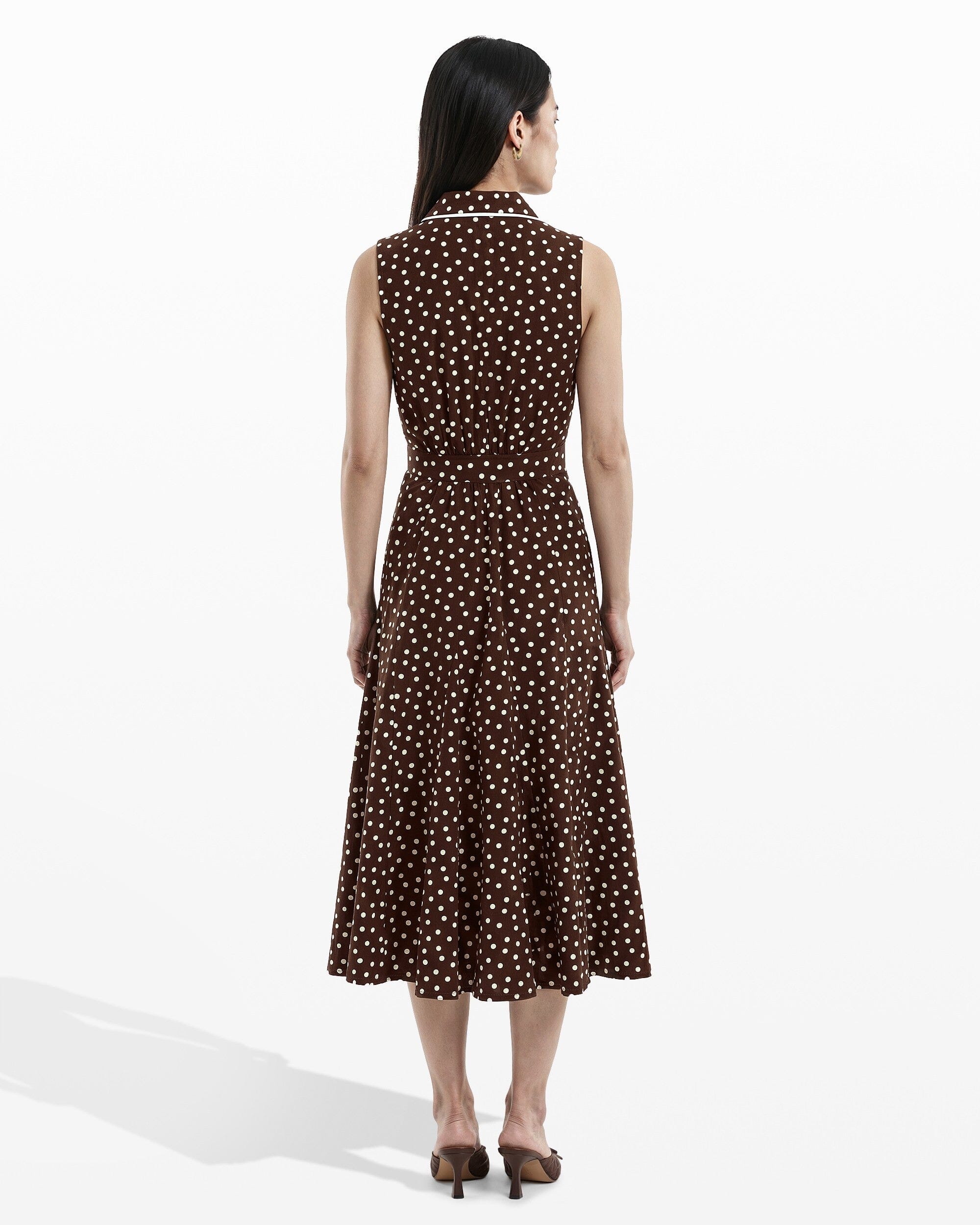 Anne Klein Collared Sleeveless Godet Midi Shirt Dress