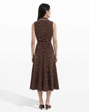 Anne Klein Collared Sleeveless Godet Midi Shirt Dress