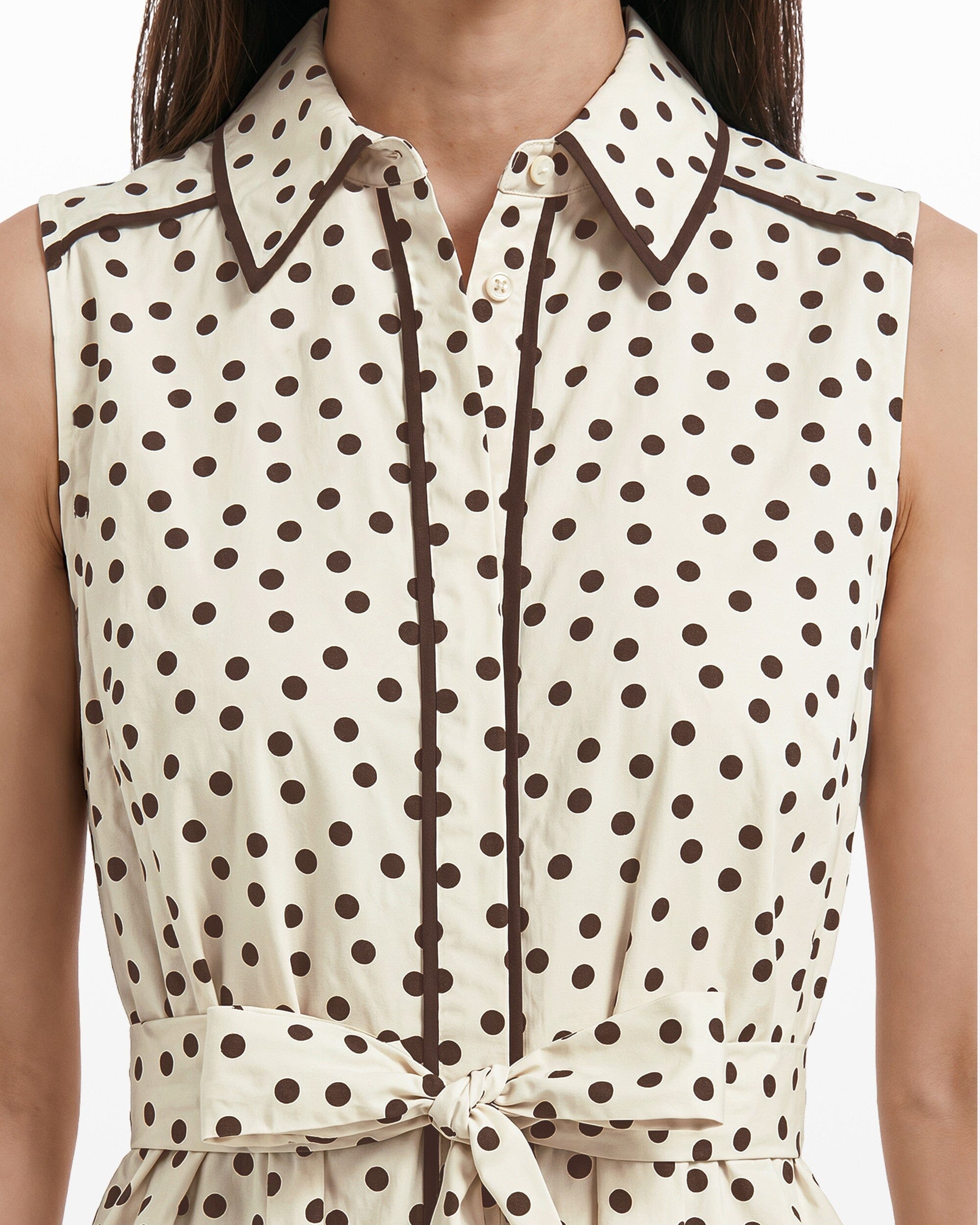 Collared Sleeveless Godet Midi Shirt Dress Dresses Kasper