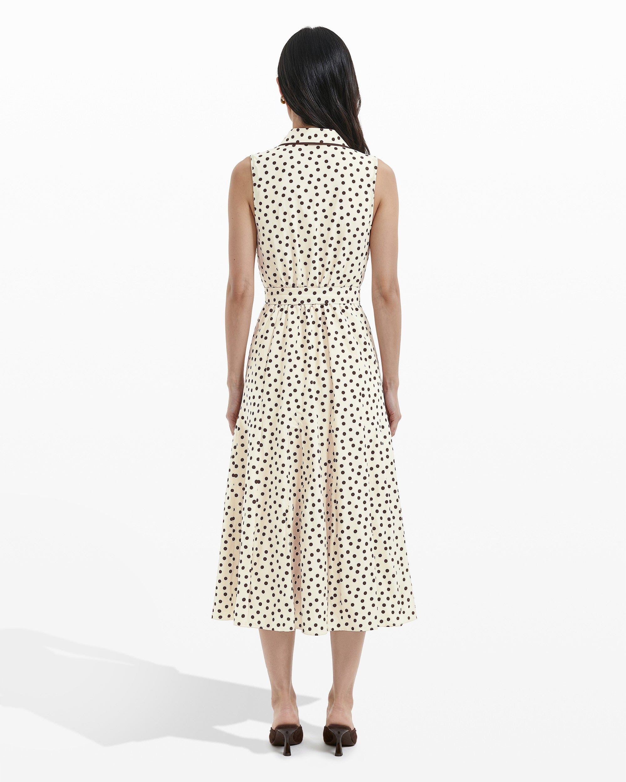 Anne Klein WHT DV/DK CHOC Collared Sleeveless Godet Midi Shirt Dress