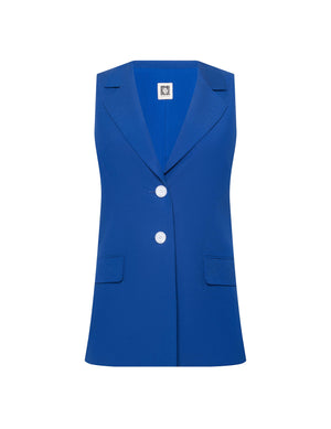 Anne Klein Santorini Blue Linen 2 Button Notch Collar Vest